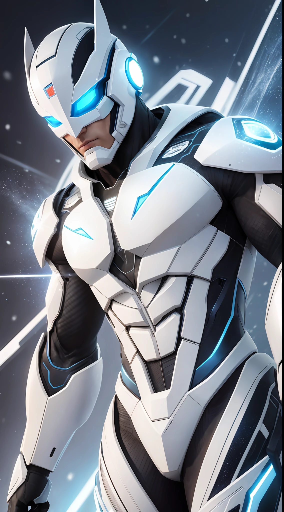 cyborg, the cyborg, superhero, hero, dc, 3d, realistic, man, male, white suit with blue details, fluorescent details, white background, white snow background, blue rays, cyborg superhero symbol, cyborg costume, background with snow, snowing, white background, white background color, predominant white color, futuristic, technology, detailed detailed, fine details, detailed body, hyperdetailed, full body, , male body, male anatomy, soft diffused lighting, depth of field , full body, intricate, high detail, sharp focus, full body + ultra, realistic, detailed, ultra realistic details, cinematic Clear Light style + full body, 8k, rendering, ultra detailed , side light, sunlight beauty, clear light --auto --s2