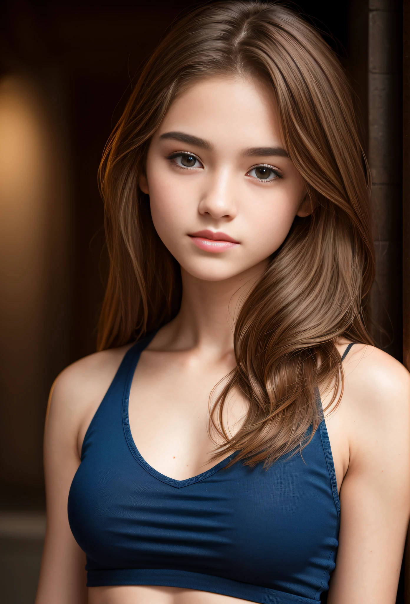 18 years old high school student, long hair, sleeveless, upward-eyed, ((slim, petite)), photorealistic, photography, masterpiece, realistic, realism, photorealism, high definition and detailed realistic, detail, skin texture, ultra detail, realistic skin texture, armature, best quality, ultra high definition, (photorealistic: 1.4), high resolution, raw photography, vivid texture