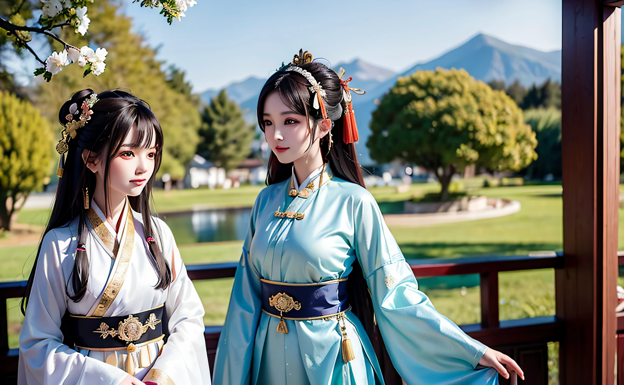 A woman in a dress poses for a photo, palace, a girl in Hanfu, wearing ancient Chinese costume, ancient Chinese costume, traditional Chinese clothing, Hanfu, Ruan family beauty! , ancient Chinese beauty, Chinese girl, inspired by Huang Ji, fairy fantasy, inspired by Gu An, traditional beauty