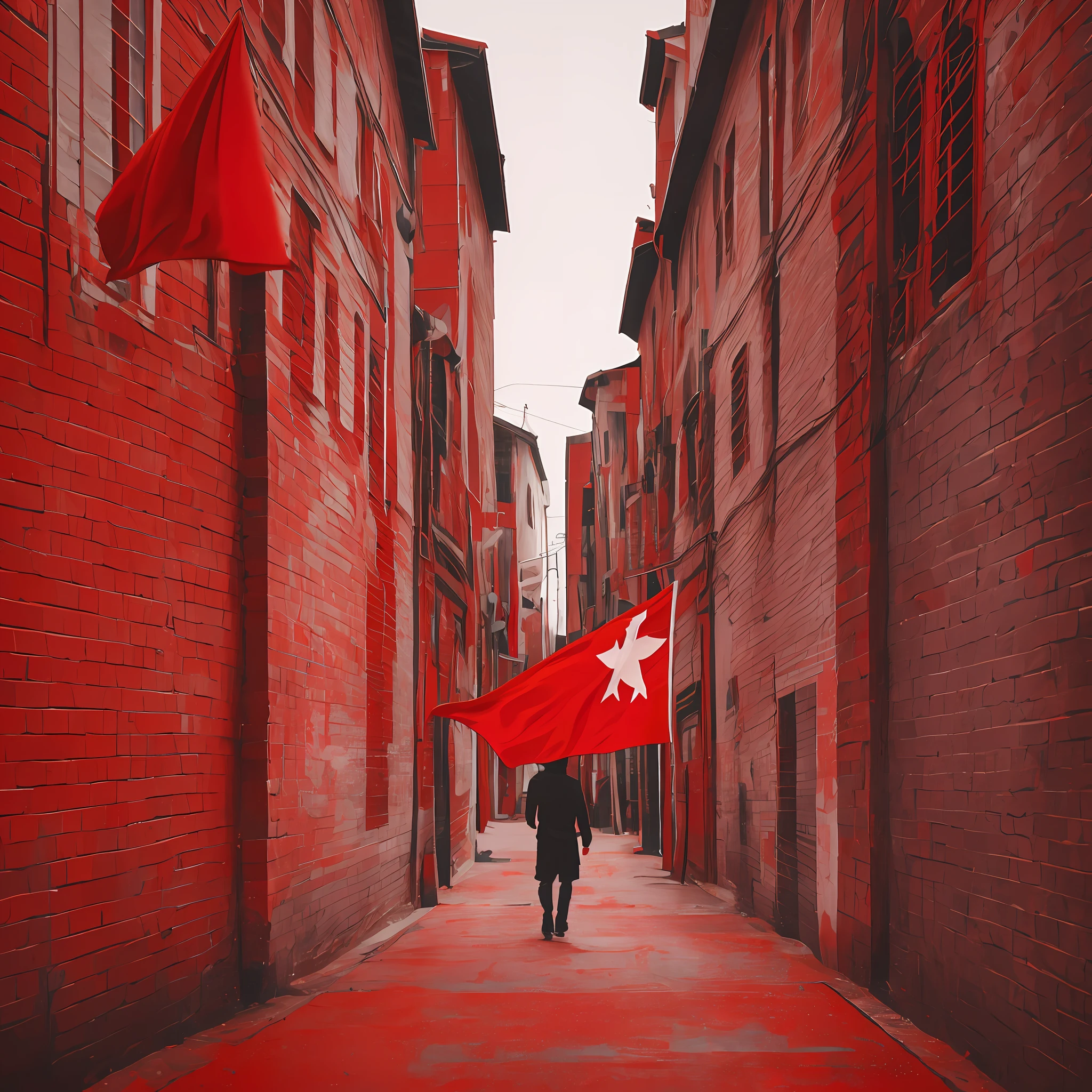 On a red background, a red flag, Social realism, image fill, negative space, close-up, UHD, ccurate, highres, 8k --auto --s2