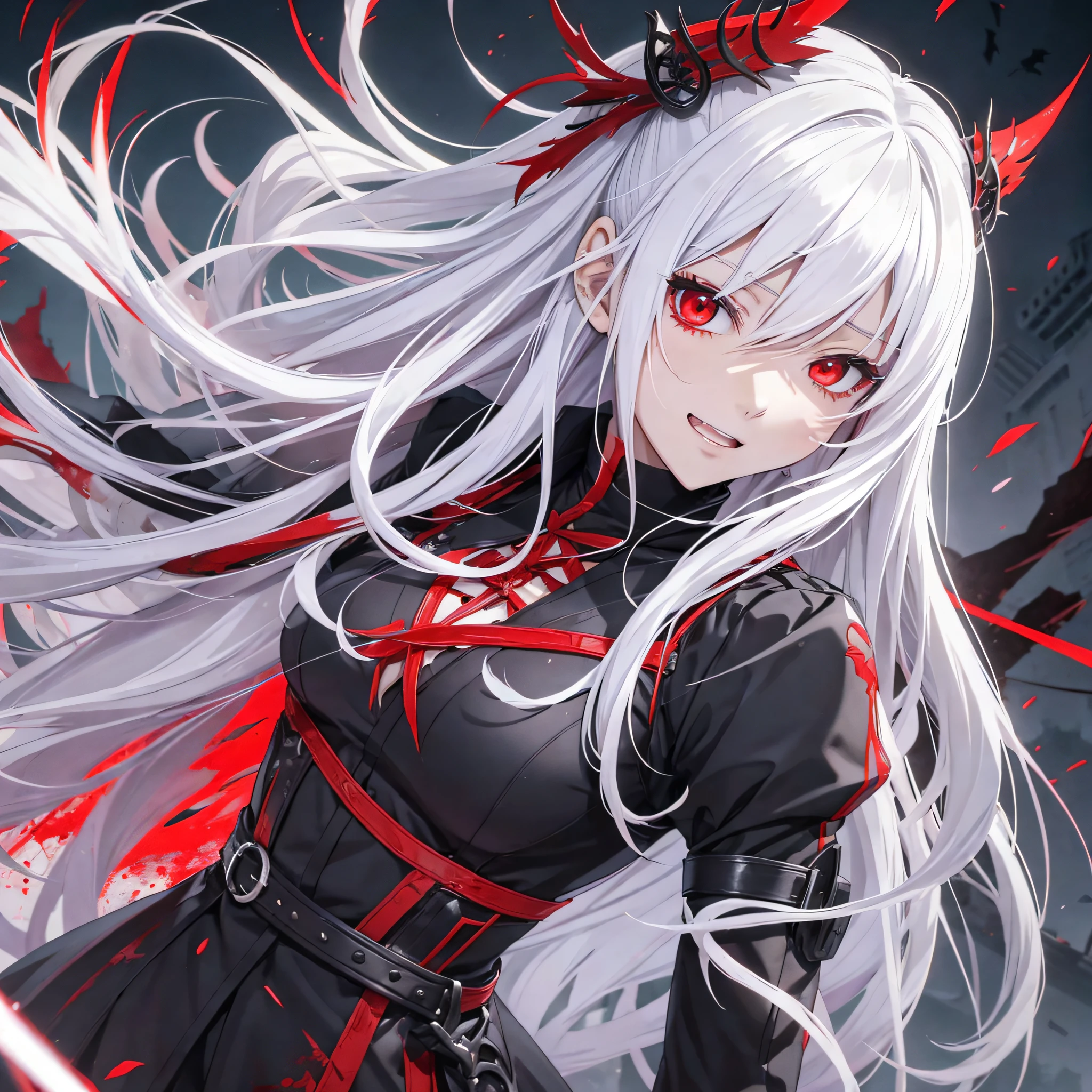 (Anime White Hair Red Eyes Blood Clan Castle Bat Lori) , (Very high quality!) , (Adopted a girly Japanese art style!) ) + [Half body + dynamic posture + Handheld weapon: 1.4] , (Composition creates tension and enhances the atmosphere) + [Light source: 0.8 + Shadow: 0.9, creates a sense of horror), background depicts castle night scene, (depicts the fangs of the blood tribe and biting dynamic scene)![ +Red Effects: 1.3] --auto --s2