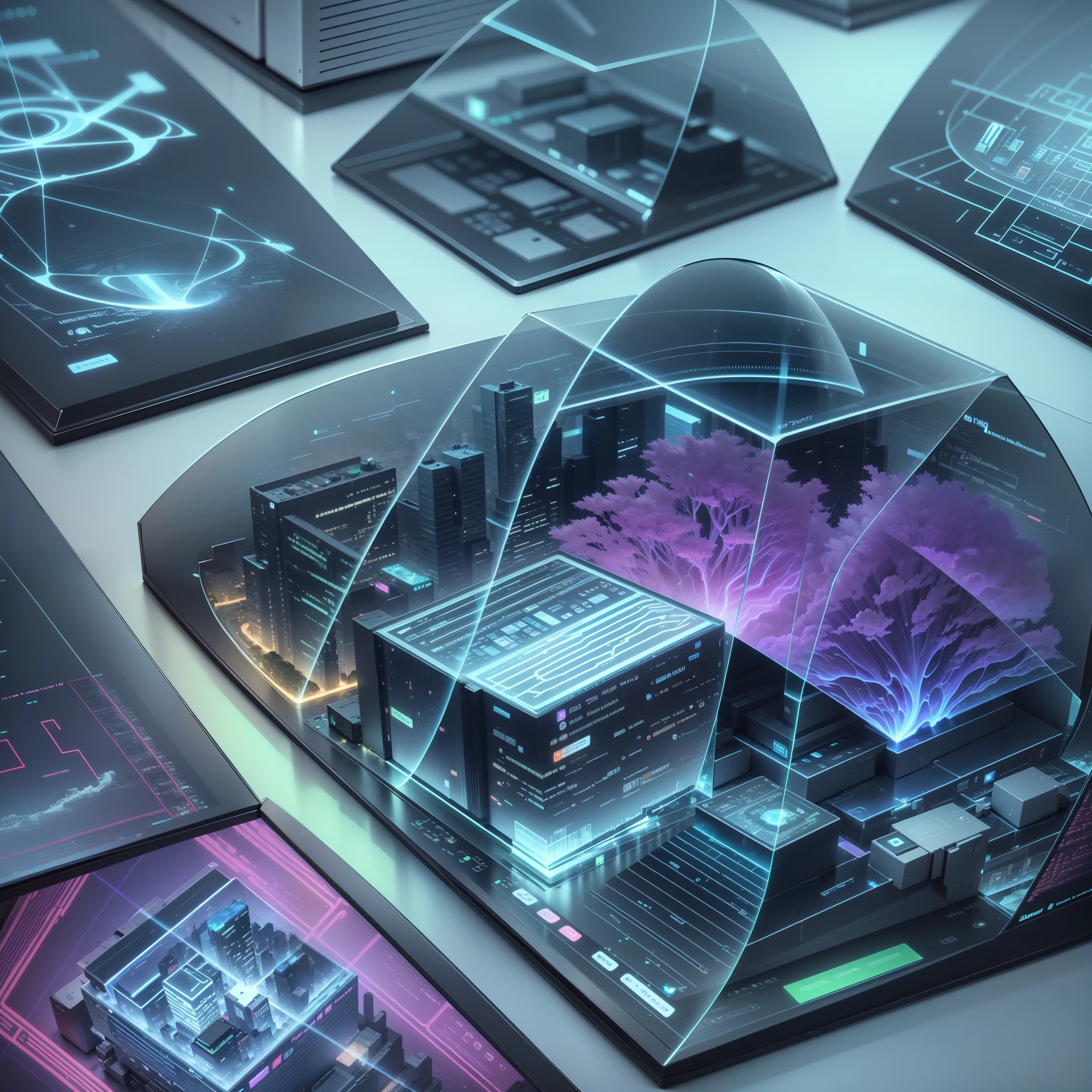 Digital ecosystem, digital service platform, data analysis, Internet of Things, cloud computing, artificial intelligence, smart city, blind box toy style, high detail, ray tracing, stereogram, three sided view, Op art, 8k, high details, high quality, 8k, masterpiece, ccurate, best quality --auto --s2