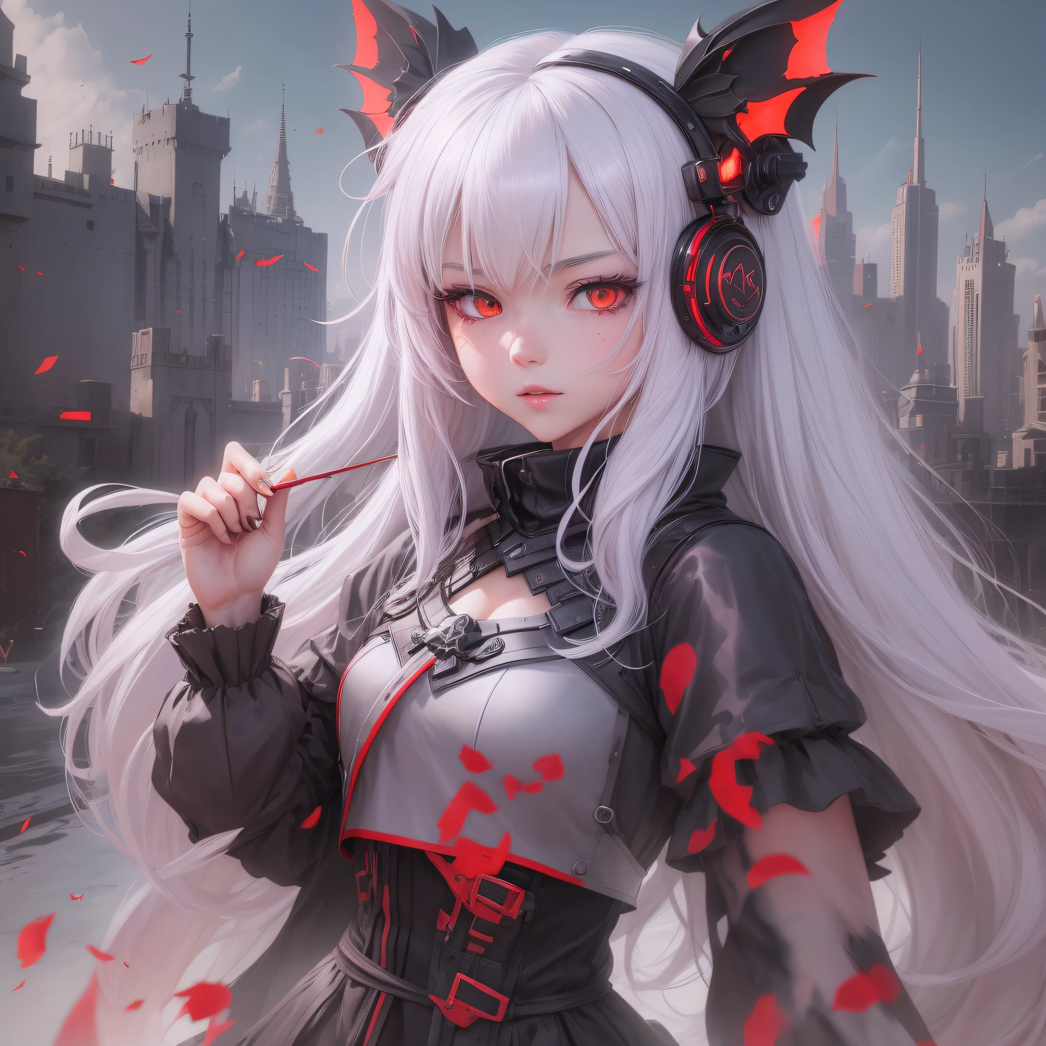 "Moe anime, white hair, crimson eyes, blood clan, pale castle, dense bat swarm, cute loli character, creative drift-auto, fantasy ship girl-s2." --auto --s2