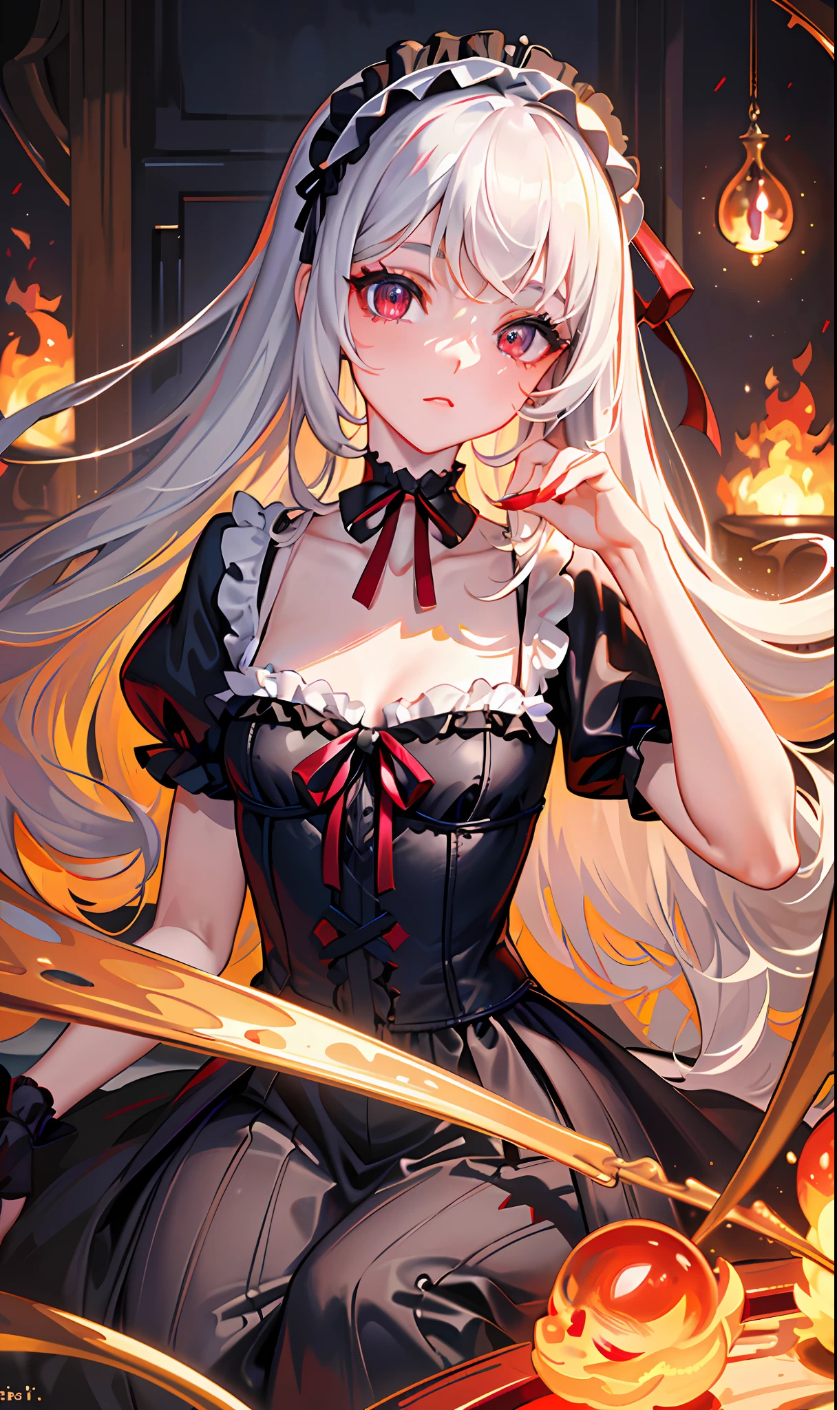 (Masterpiece, Side Light, Fine Beautiful Eyes: 1.2), (Masterpiece * Portrait), Portrait, (Bust), Realistic, 3D Face, Sweet Skin, (Solo), (Face Close-up), (Fire Opal General Scarlet Eyes), Hanging Corner of the Eye, ((High Detail Skin, Visible Pores)), (Perfect Figure), A Beautiful Girl, Small Breasts, ((Lolita fashion)), (Neck Ring)