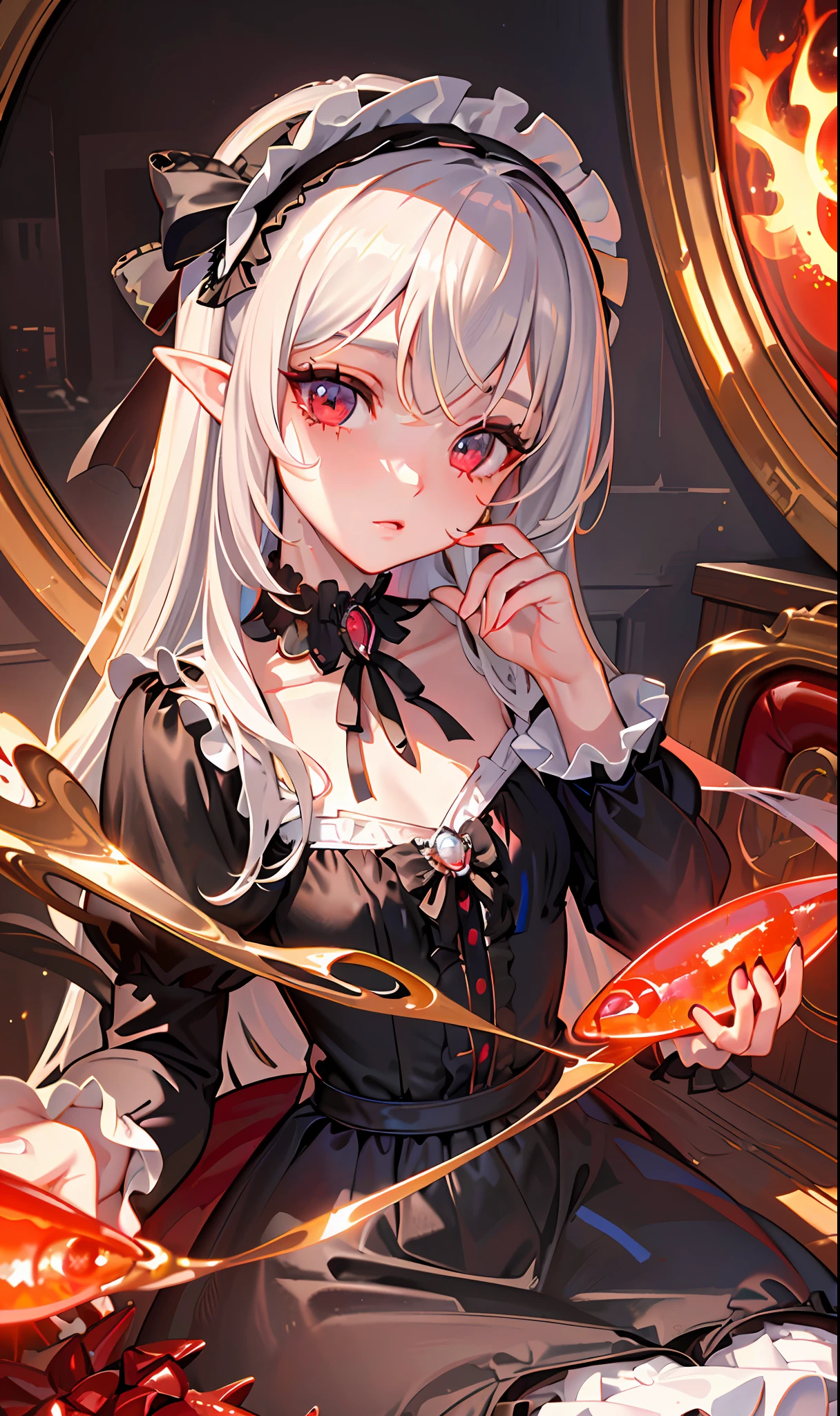 (Masterpiece, Side Light, Fine Beautiful Eyes: 1.2), (Masterpiece Portrait), Portrait, (Bust), Realistic, 3D Face, Sweet Skin, (Solo), (Face Close-up), (Fire Opal General Scarlet Eyes), Hanging Corner of the Eye, ((High Detail Skin, Visible Pores)), (Perfect Figure), A Beautiful Girl, Small Breasts, ((ta fashion)), (Neck Ring)