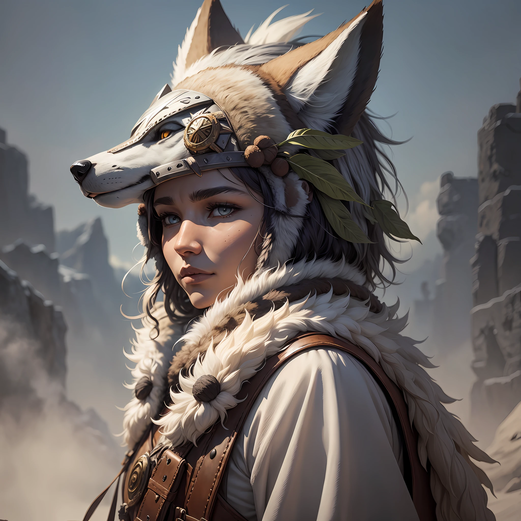 A indigenous druid with a wolf skin helmet --auto --s2