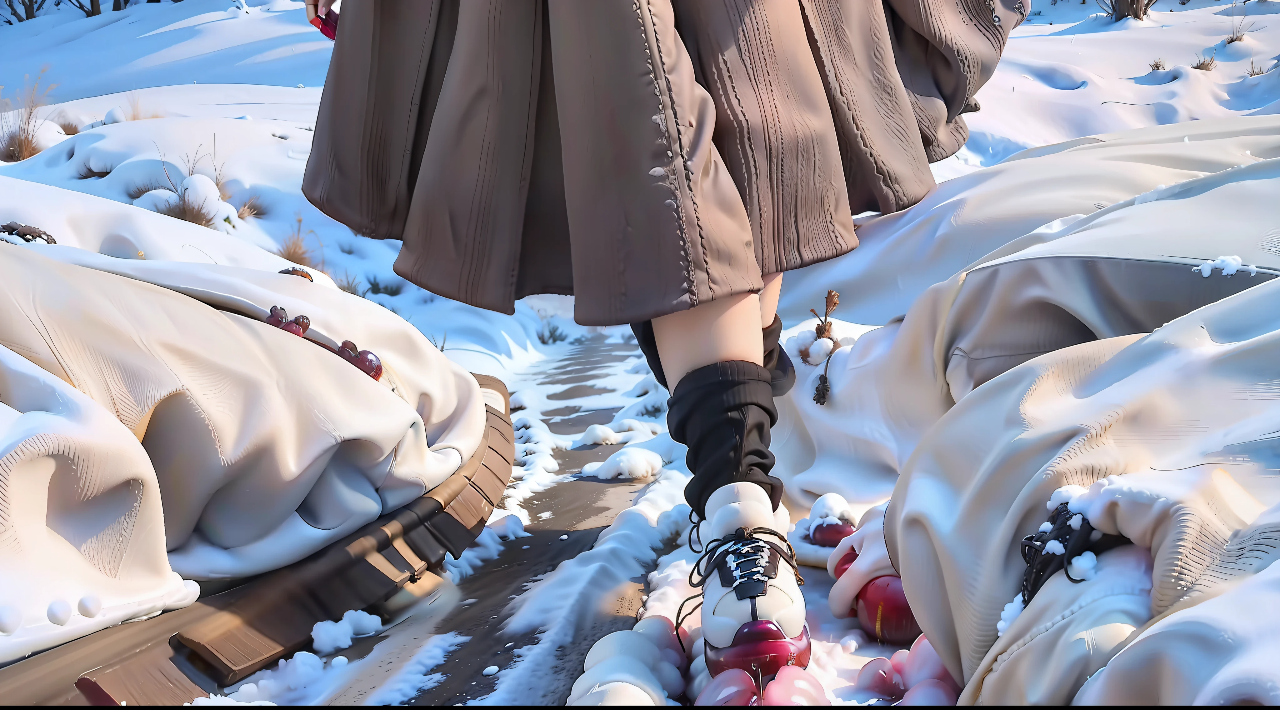 Stepping on the snow and looking for plums