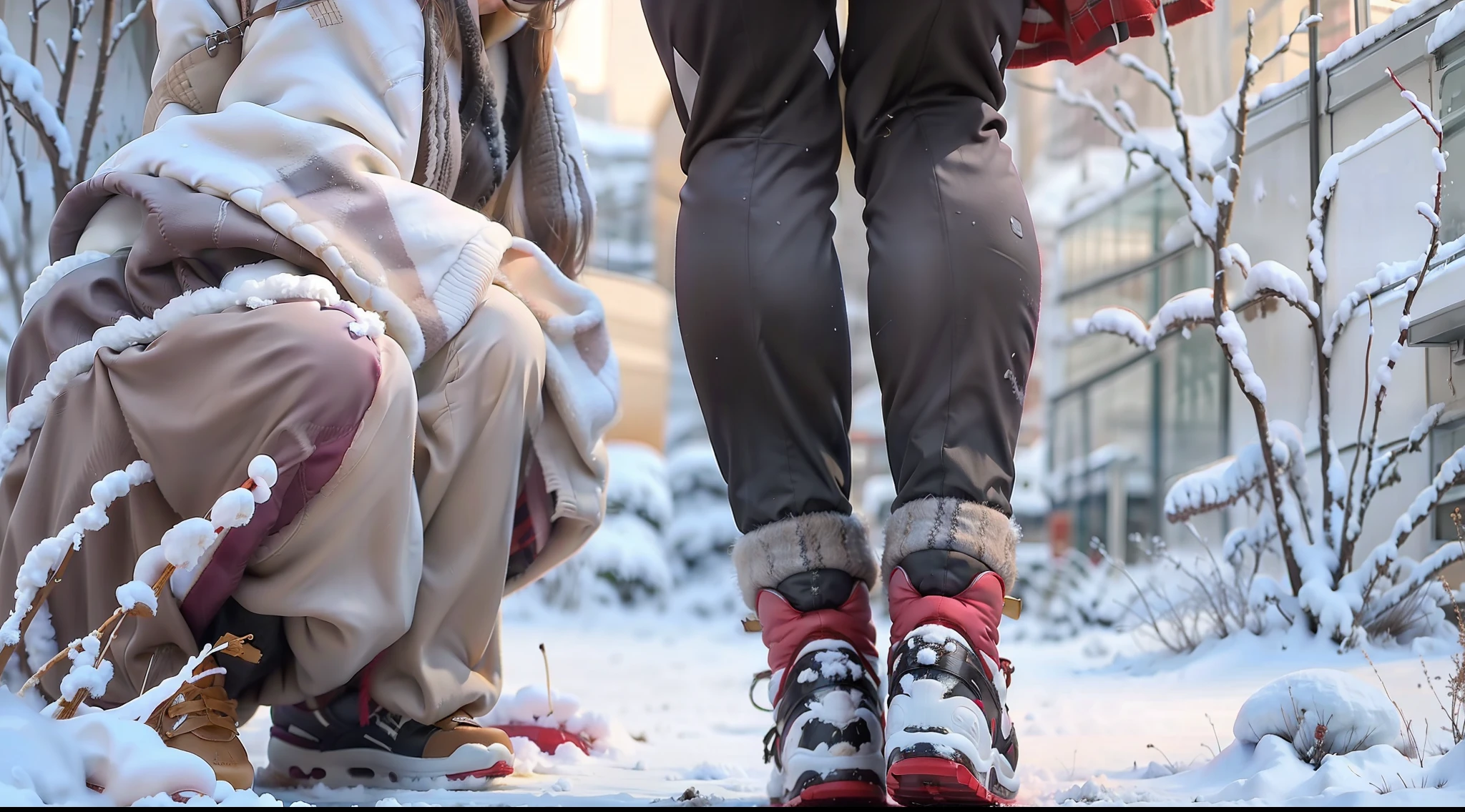 Stepping on the snow and looking for plums