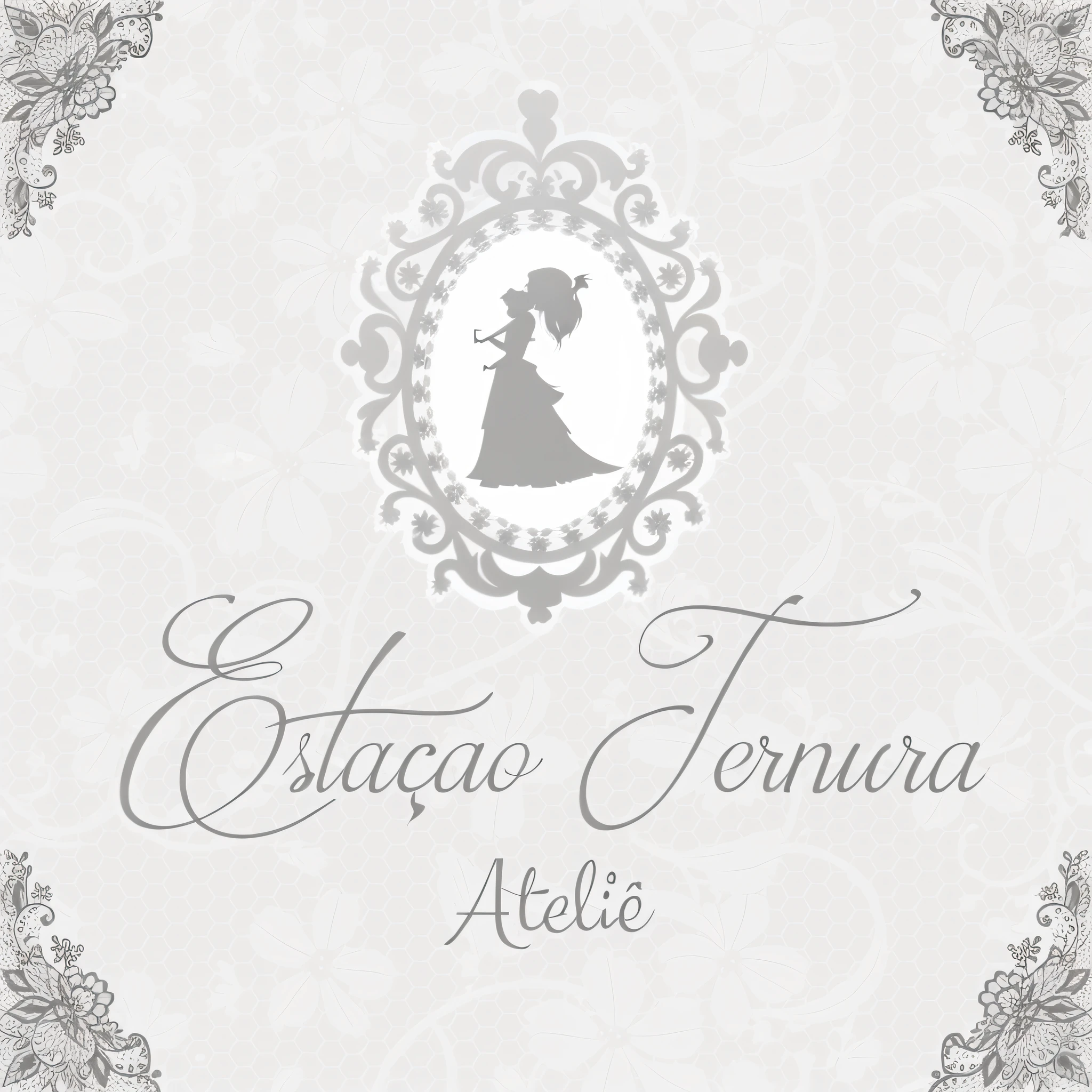 a white and gray logo with a picture of a woman in a frame, atelier lulua, alegria style, eterea, ever after high, by Almeida Júnior, logo, logo, alegria, album artwork, by Yuko Tatsushima, official artwork, terrace, by Maria Helena Vieira da Silva --auto --s2