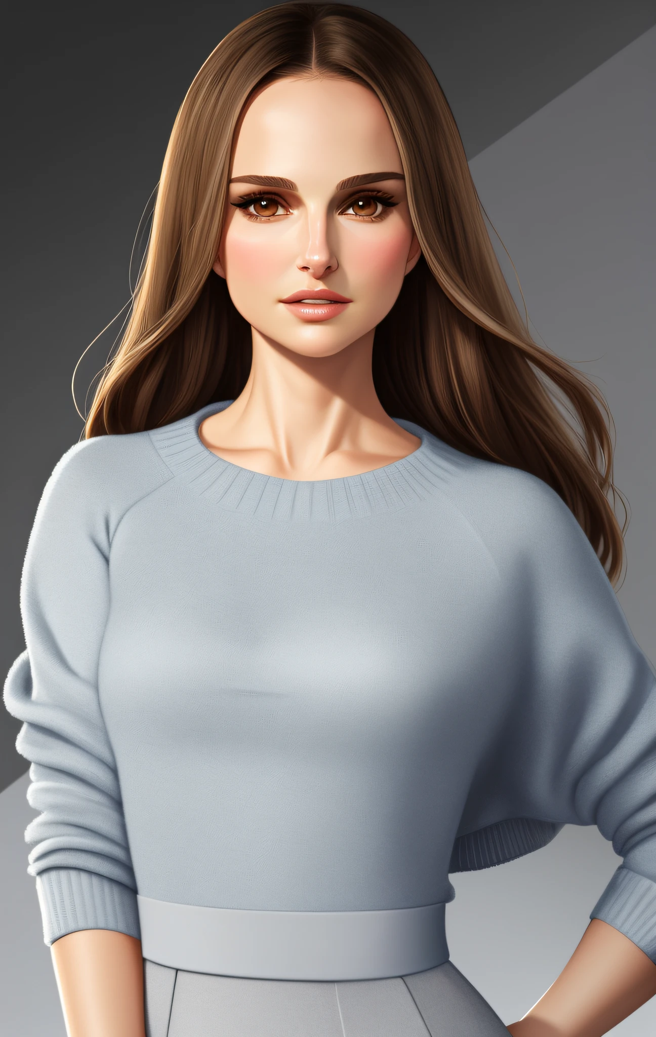 close up flat vector art,portrait of woman,natalie portman,looking at camera,front stance,front profile,beautiful anime style woman,natalie portman, flat color, wide angle, clean detailed faces, intracate clothing, analogous colors, glowing shadows, beautiful gradient, depth of field, clean image, high quality, high detail, high definition, Luminous Studio graphics engine, cute face, slim waist, nice hips,