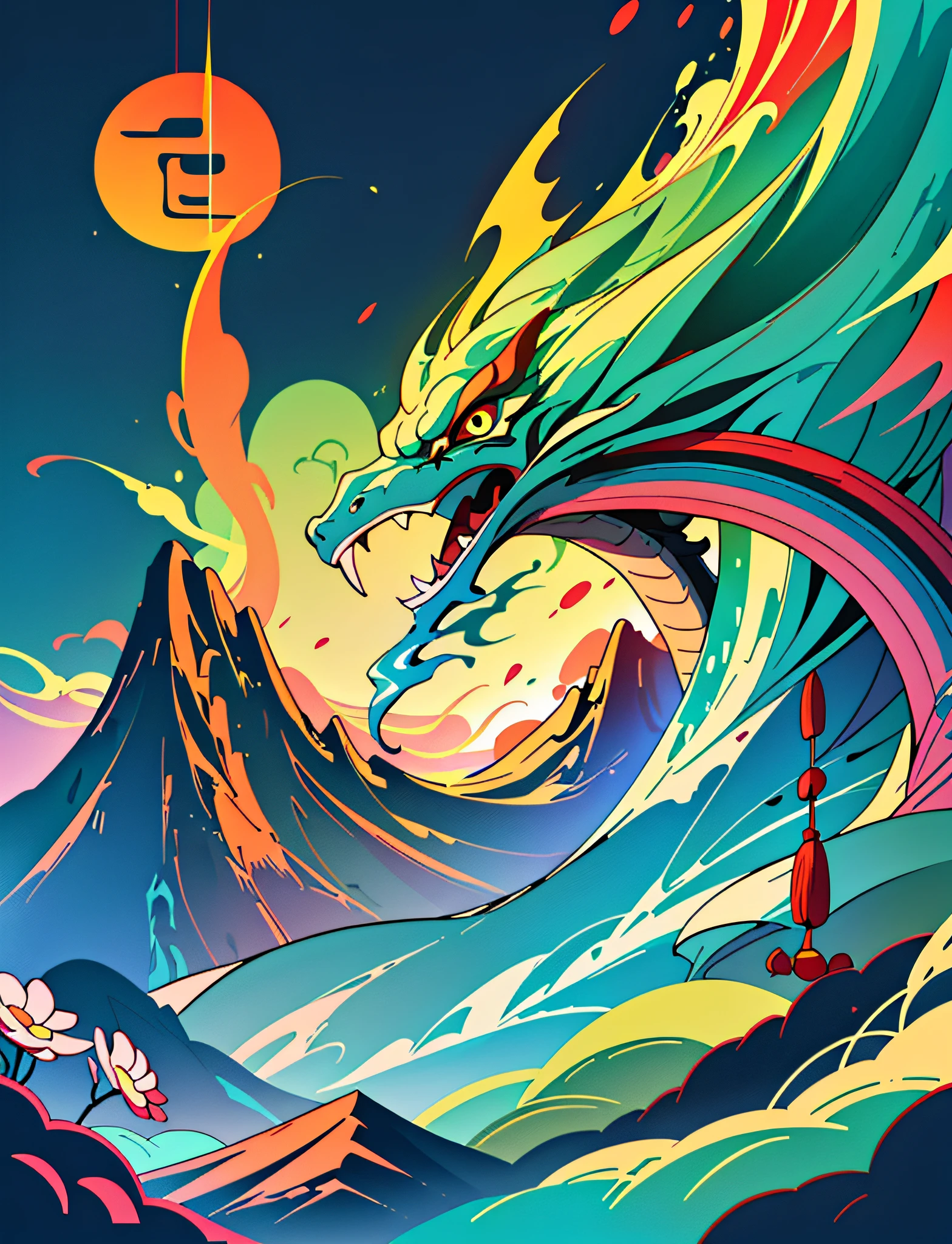 Zodiac Dragon Warrior, Chinese Landscape Abstract Painting, Zen, Amy Saul Style, Light Abstract Cover Art, Simple Vector Art, Contemporary Chinese Art, Color Gradient, Soft Color Palette Multi-layered Form, Whimsical Animation, Ethereaabstract Style