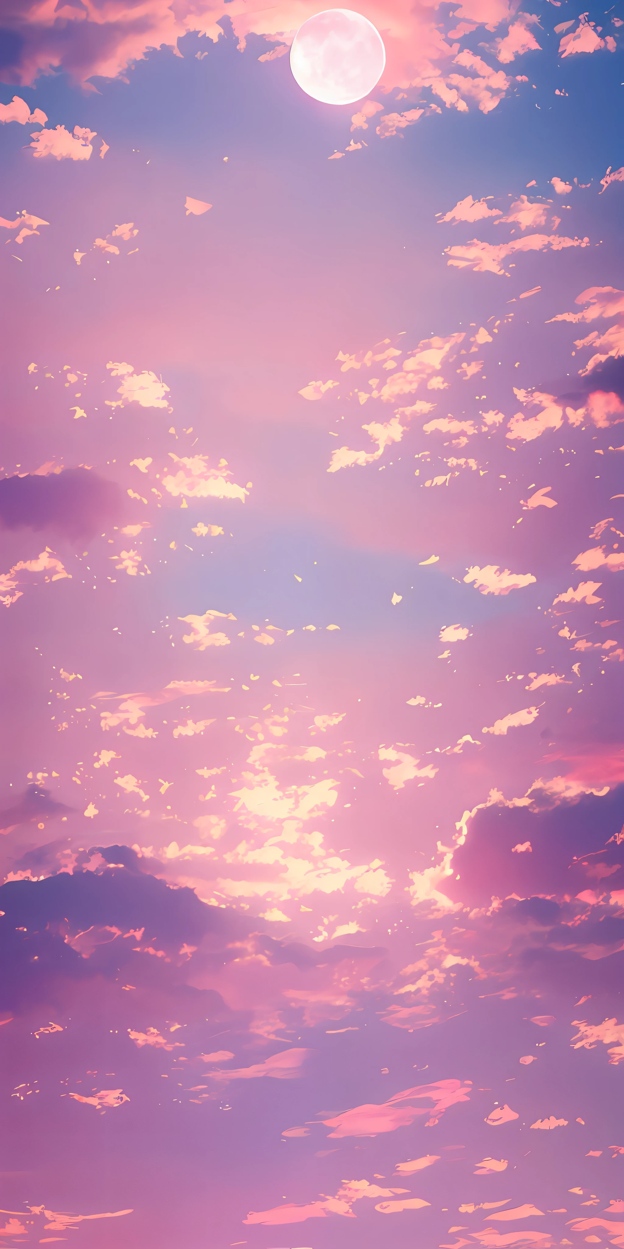 Pink moon, pink sky, soft pink clouds, pink ocean waves shimmering, sparkling, pink roses on pink ocean, fantasy, diamond, crown, universe, soft light,