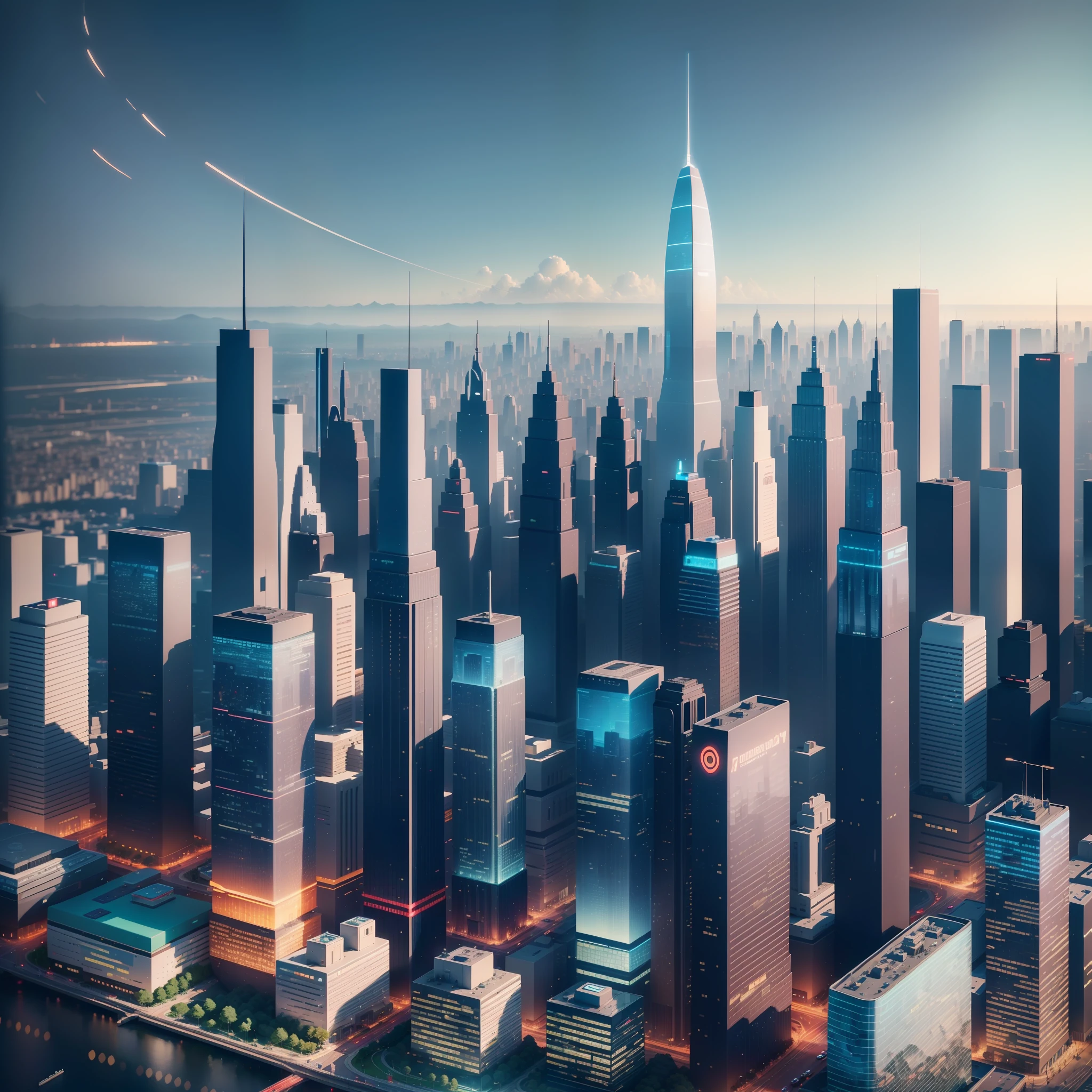 Cityscape, government agencies, digital regulatory systems, data analytics, artificial intelligence, smart cities, blind box toy style, high detail, ray tracing, stereogram, three sided view, Op art, 8k, high details, high quality, 8k, masterpiece, ccurate, best quality --auto --s2