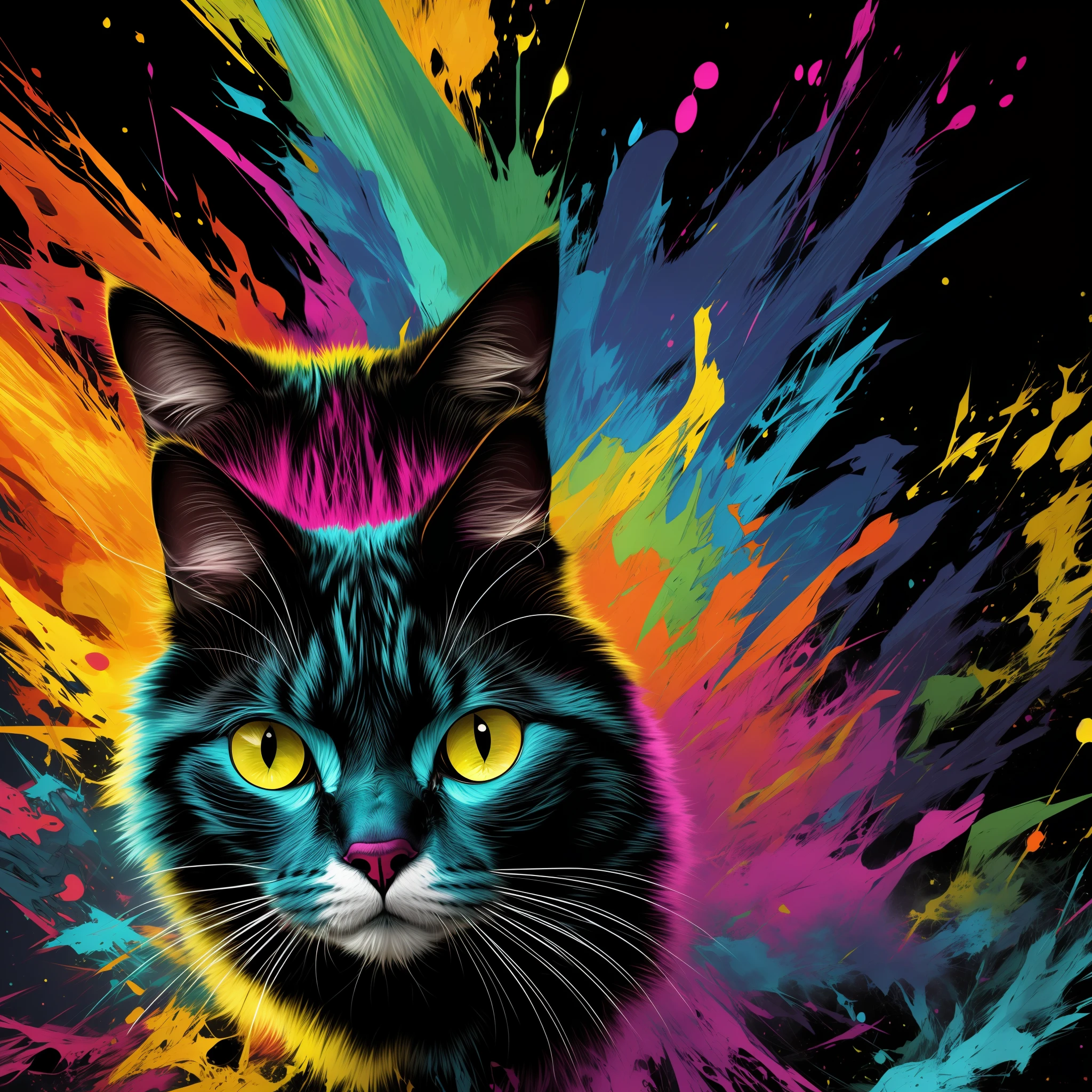technicolor, vibrant, Chemical Cat, radioactive glow, Biohazard, abstract art by Petros Afshar, oversaturated