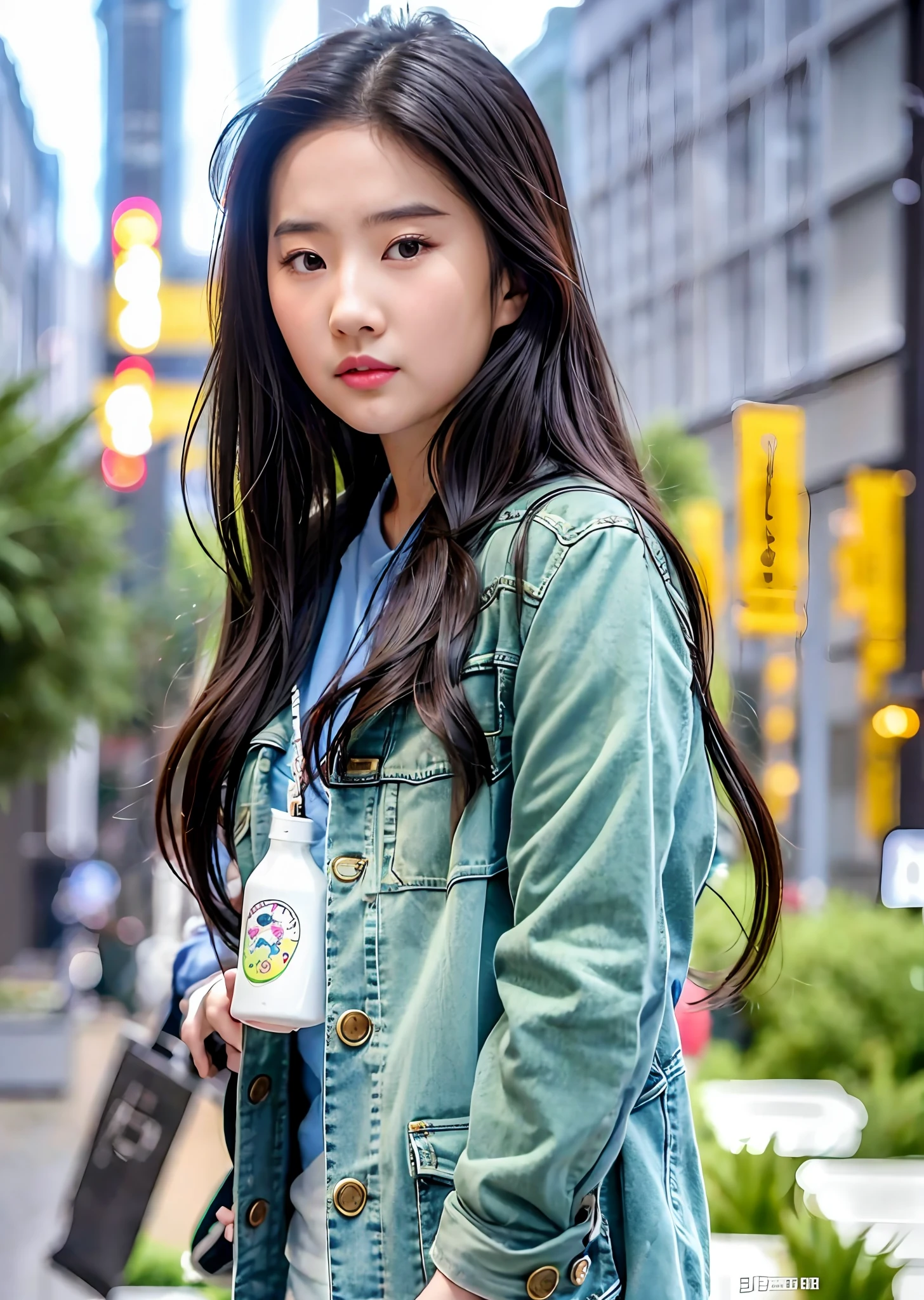 a close up of a person with a bag on a street, ulzzang, korean girl, wan adorable korean face, young cute wan asian face, chinese girl, jinyoung shin, with long hair, full body xianxia, long thin black hair, gorgeous young korean woman, beautiful south korean woman, jaeyeon nam, young adorable korean face, with long black hair --auto --s2