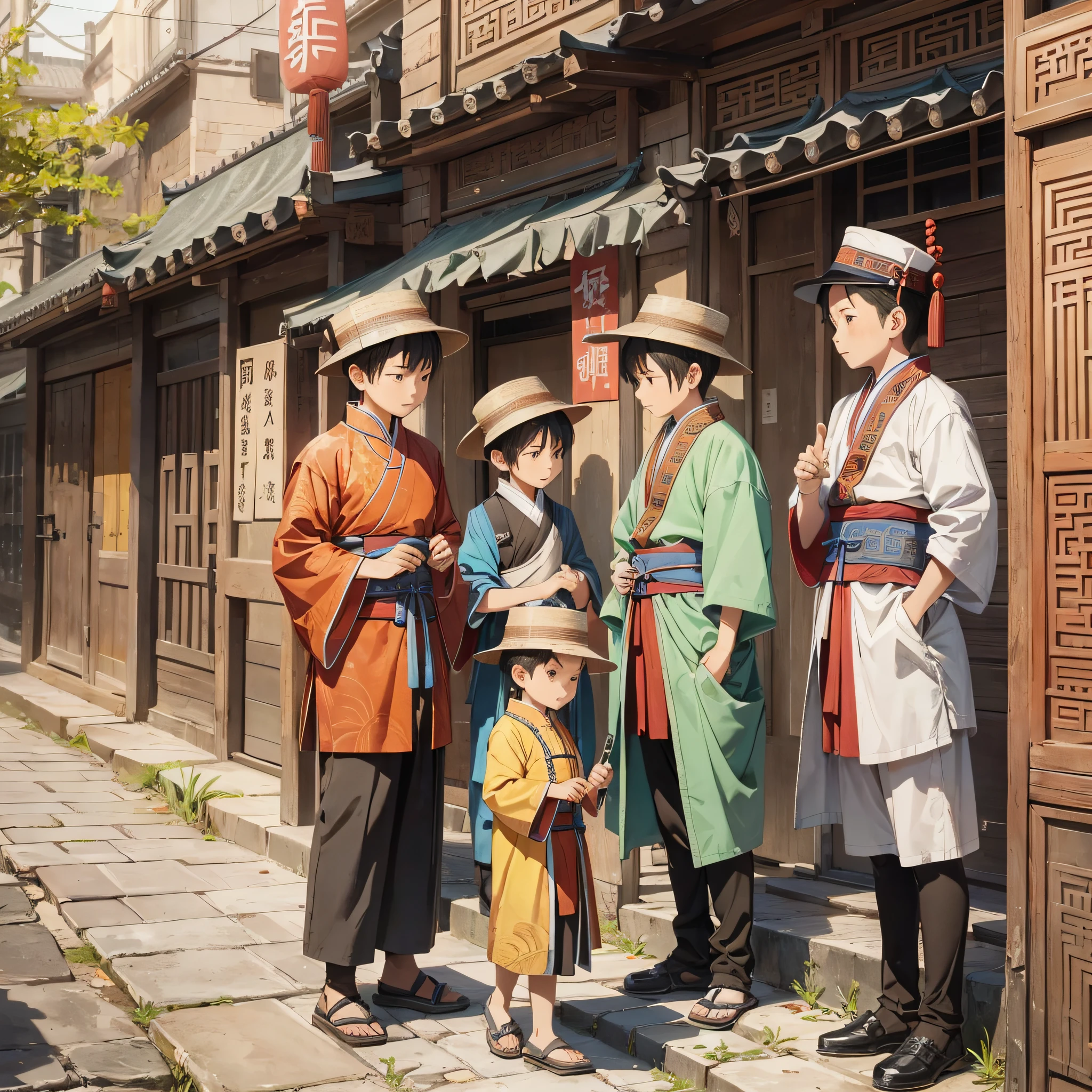 In ancient China, a group of ten-year-old boys stood on the side of the street