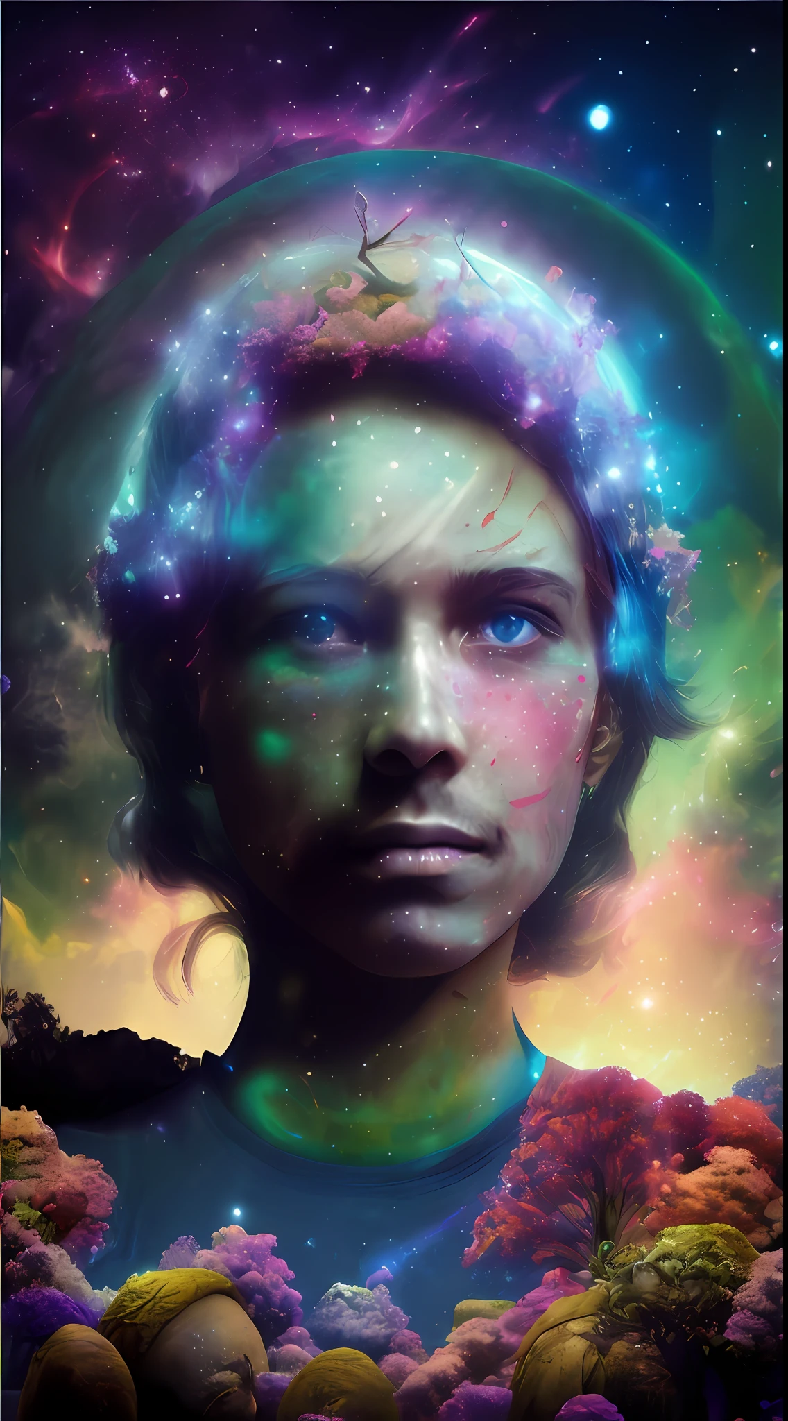 Incredible and spectacular scene, a "((high quality)), (detailed)), ((fantasy)), illustration, perspective (45 degree tilt angle), theme (enchanted forest style), scene elements (handsome boy, beautiful girl), picture quality (3D rendering effect), exquisite details, beautiful lights "emerge from glowing clouds, fractal nebula lines, cosmic entities, celestial bodies, universes, vibrant and vivid, swirling, rotating, impractical, high contrast, co-metabolic, magical, mysterious, mysterious, surreal, Oversaturated, colorful