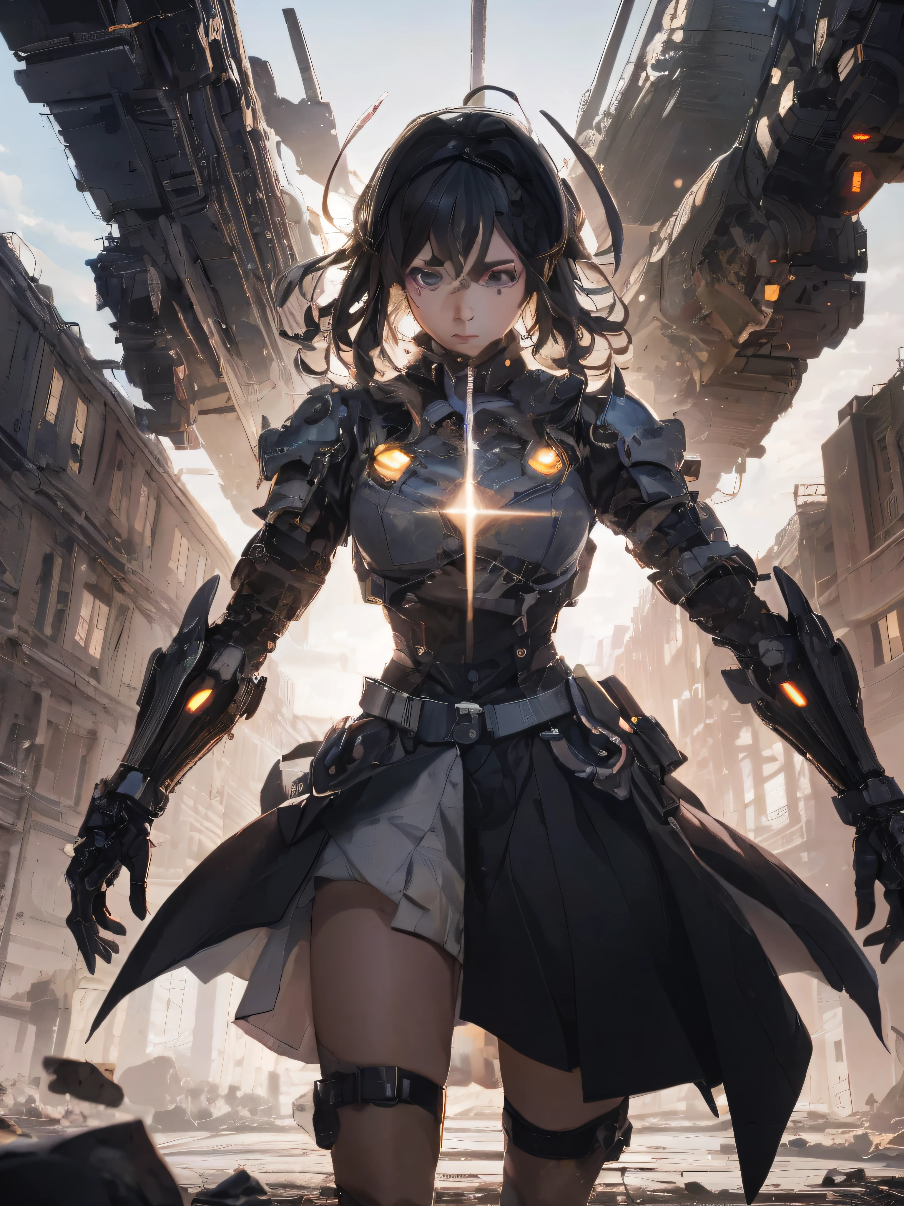 a woman in a futuristic outfit standing in a city, mechanized valkyrie girl, badass anime 8 k, cyberpunk anime girl mech, epic light novel art cover, armor girl, epic light novel cover art, anime mecha aesthetic, 4k anime wallpaper, detailed digital anime art, girl in mecha cyber armor, anime wallpaper 4k, anime wallpaper 4 k