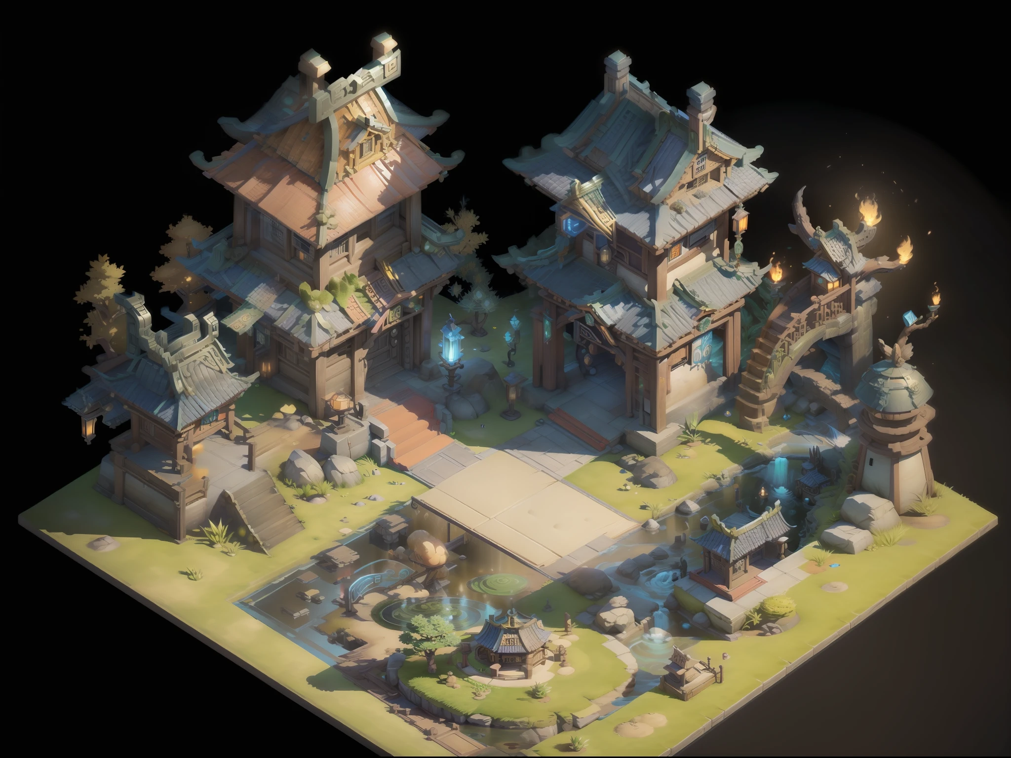 (Game Icon Institute, Game Icon), (pathway, pond, national style architecture, peach blossoms, forest, rainbow crossing the sky, stone wall, dragon, beautiful), reasonable structure, HD, Game Icon, perfect work, (masterpiece, top quality, best quality, official art, beautiful and aesthetic: 1.2), (8K, best quality, Masterpiece: 1.2),