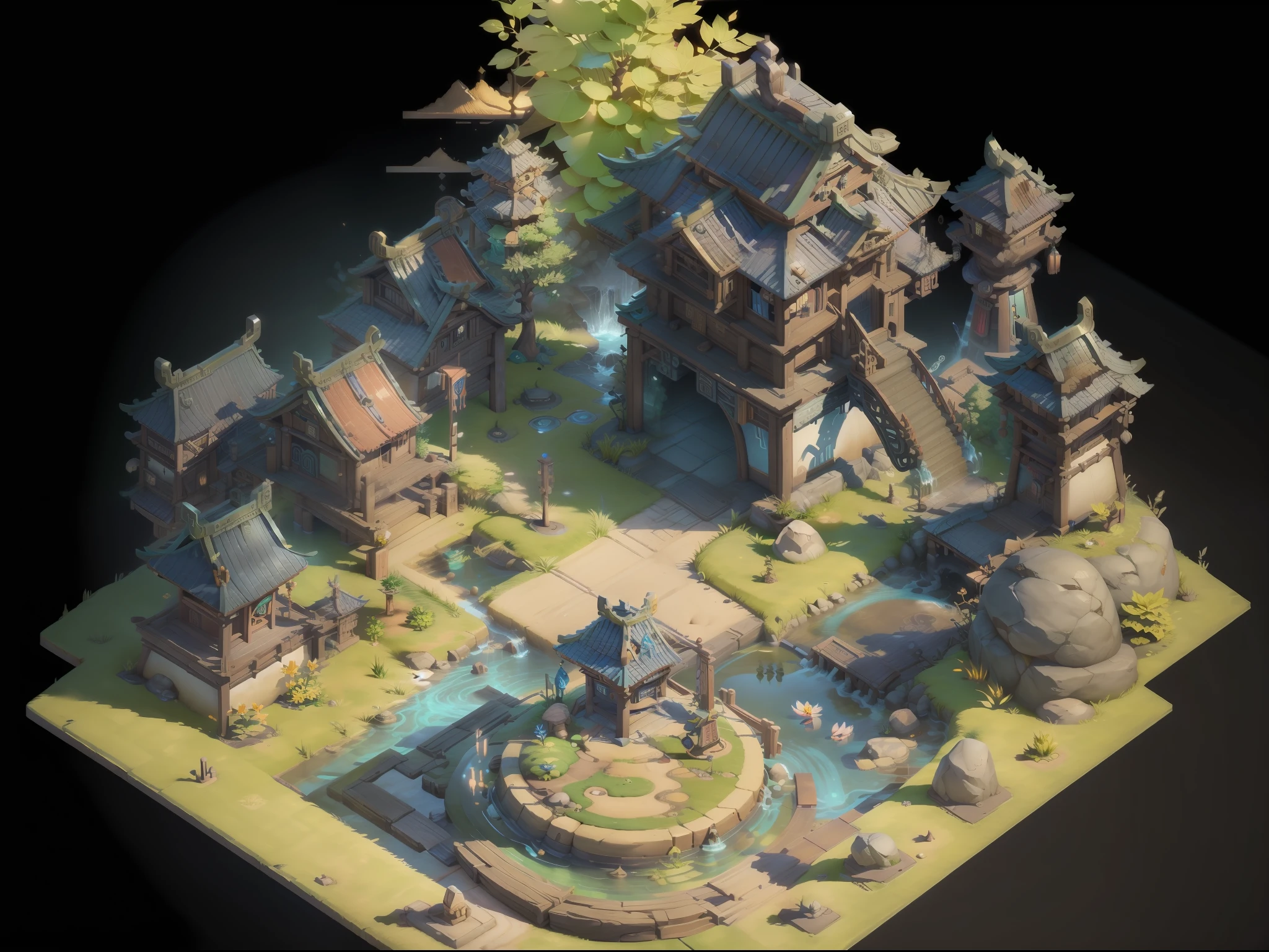 (Game Icon Institute, Game Icon), (pathway, pond, national style architecture, peach blossoms, forest, rainbow crossing the sky, stone wall, dragon, beautiful), reasonable structure, HD, Game Icon, perfect work, (masterpiece, top quality, best quality, official art, beautiful and aesthetic: 1.2), (8K, best quality, Masterpiece: 1.2),
