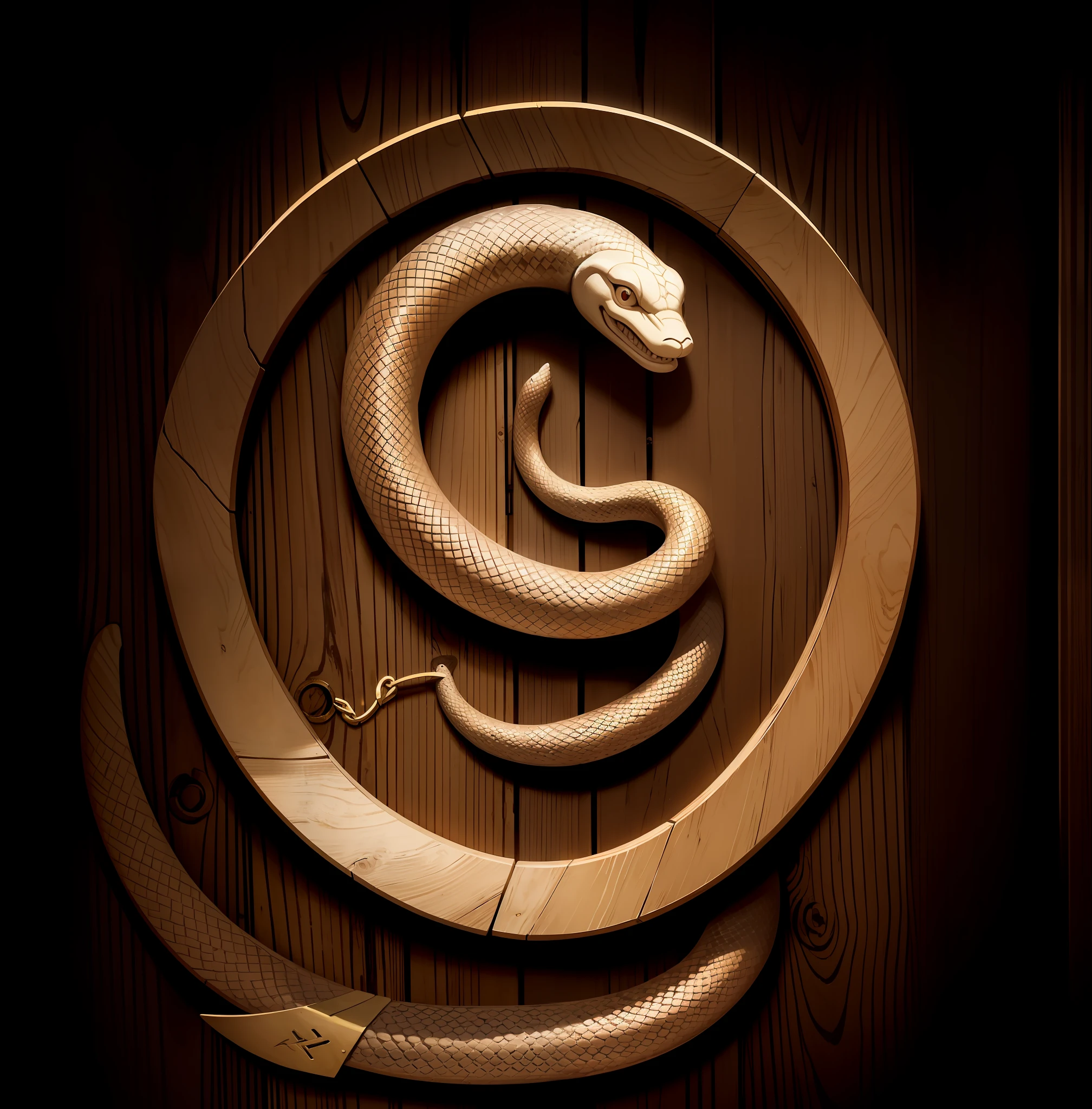 Symbol stamped on a wooden door,snake.