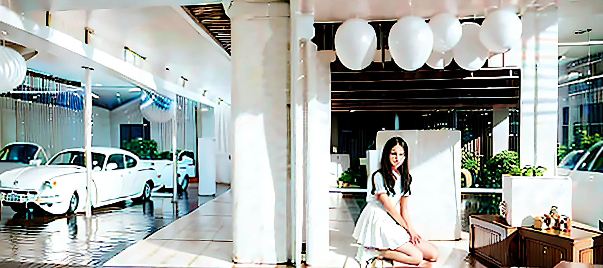 (realistic light, best quality, 8k, masterpiece: 1.3)), 1girl, a slender beautiful woman: 1.4, 18 female high school student sexy, white skin, double eyelids, delicate eyes, white short shirt, pink bow tie, Pink pleated skirt, white sheer stockings, in room, sitting on white bed, looking coquettishly forward, black hair half in front and half in back, posing on bed in short skirt and shirt, jk uniform, short sleeves, tie up shirt