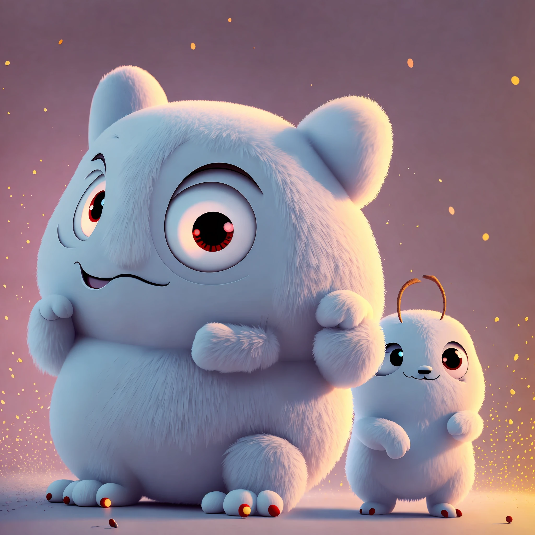 A white radish cute monster doll close-up, inspired by Wu Ya, cute funny ghost, cute cartoon character, cartoon creature, standing pose, two paws holding face, animated character, cute Pixar character, ideal Pixar character, Toonix character, ((((Luke Chueh))), depicted as a Pixar character, he is very happy, cute character, cute da, forest background, light sense, particle effects, OC renderer --auto --s2