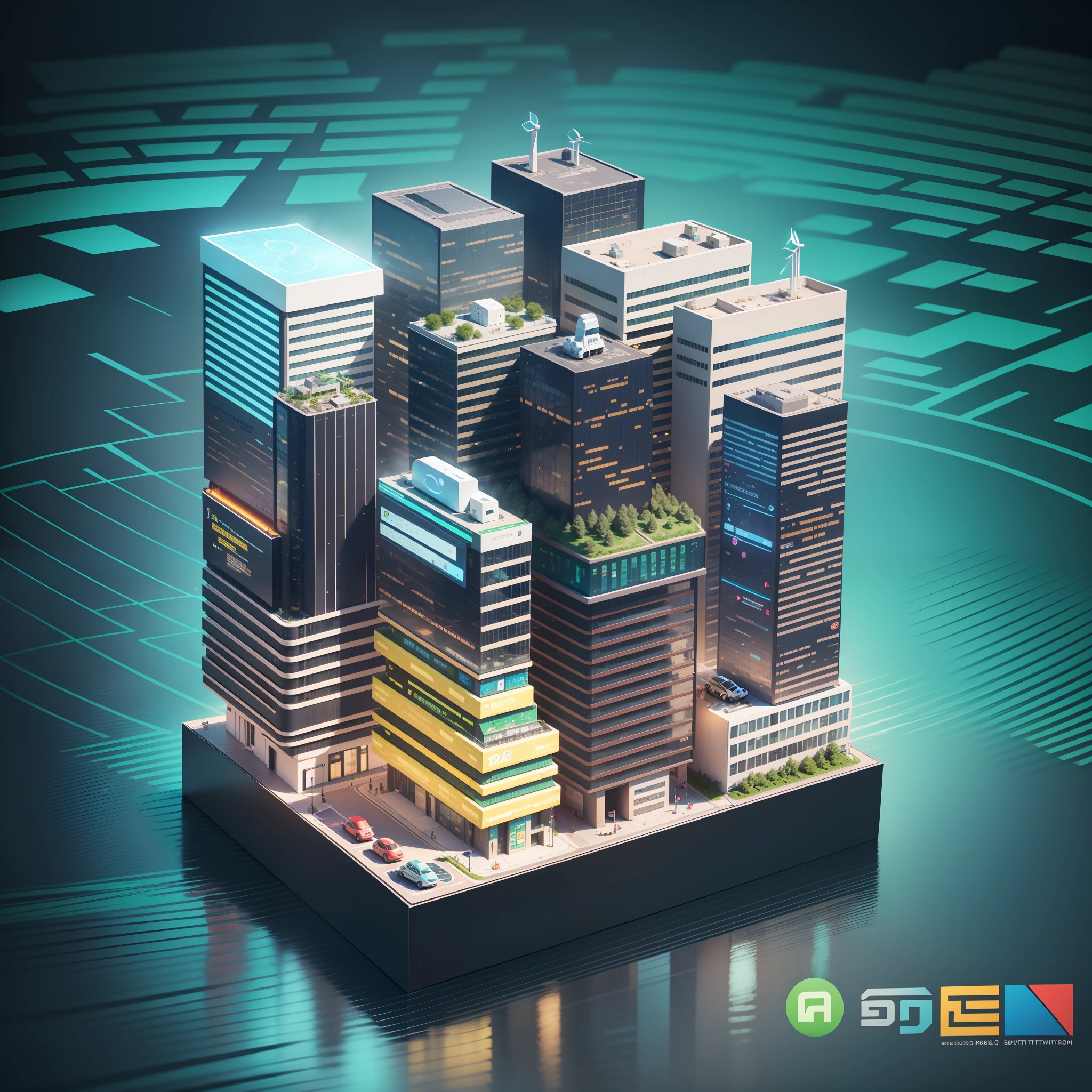 Smart transportation, renewable energy, digital buildings, smart homes, smart communities, blind box toy style, high detail, ray tracing, stereogram, three sided view, Op art, 8k, high details, high quality, 8k, masterpiece, ccurate, best quality --auto --s2