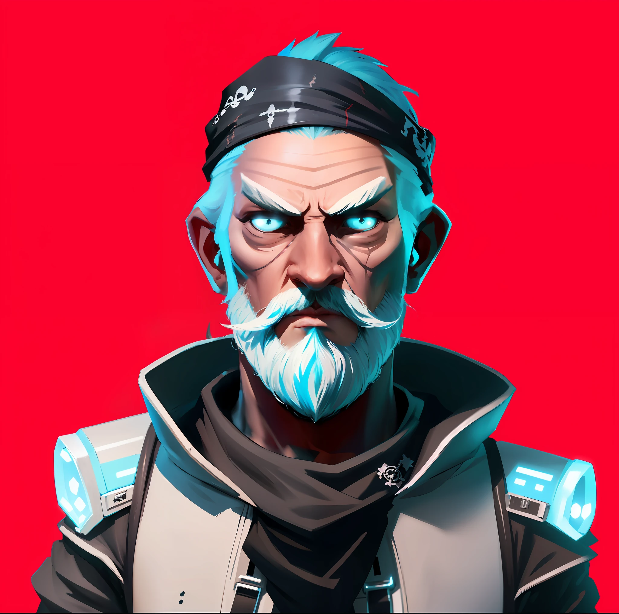 Symmetrical white beard is stylish with a touch of light blue