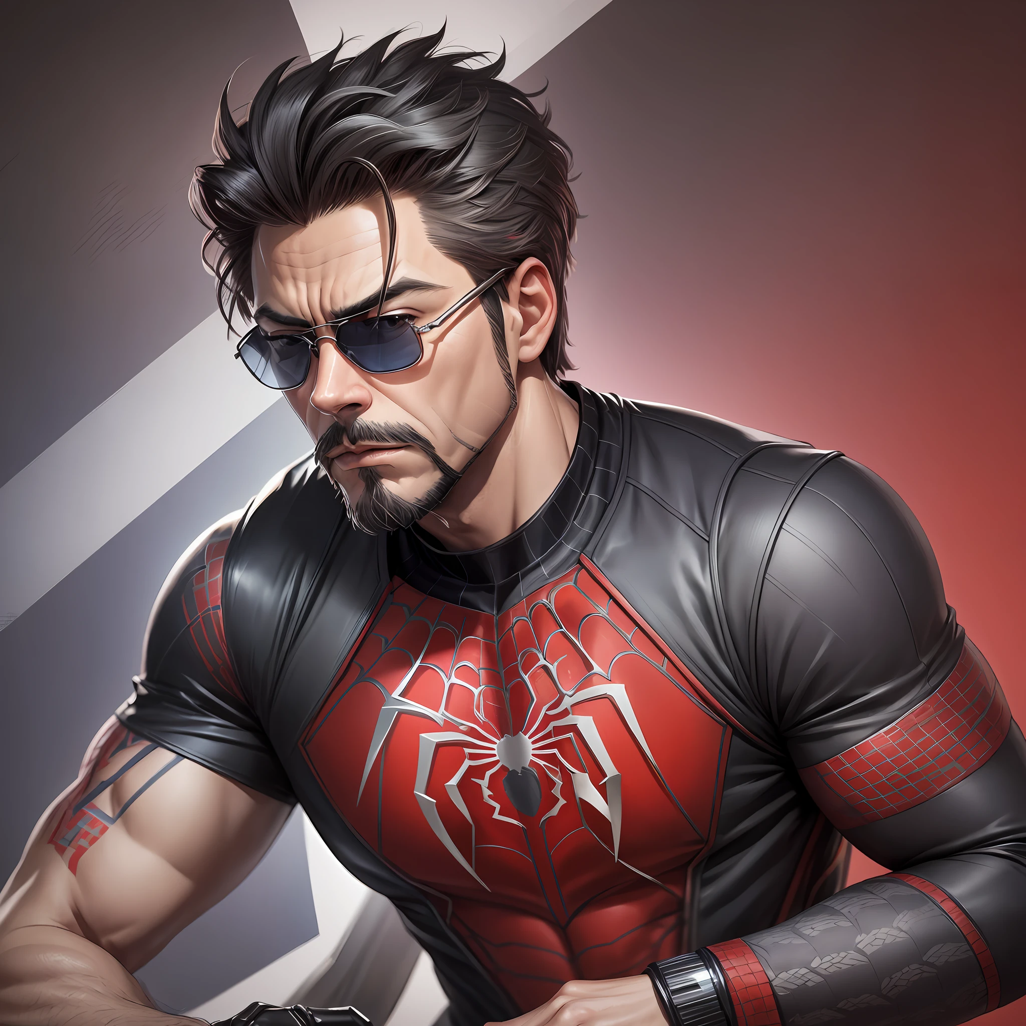 Tony Stark, Spider-Man, MIX, Gray hair, Sunglasses, Mukimuki, Dragon pattern, Japan inspired taste, cool, beard