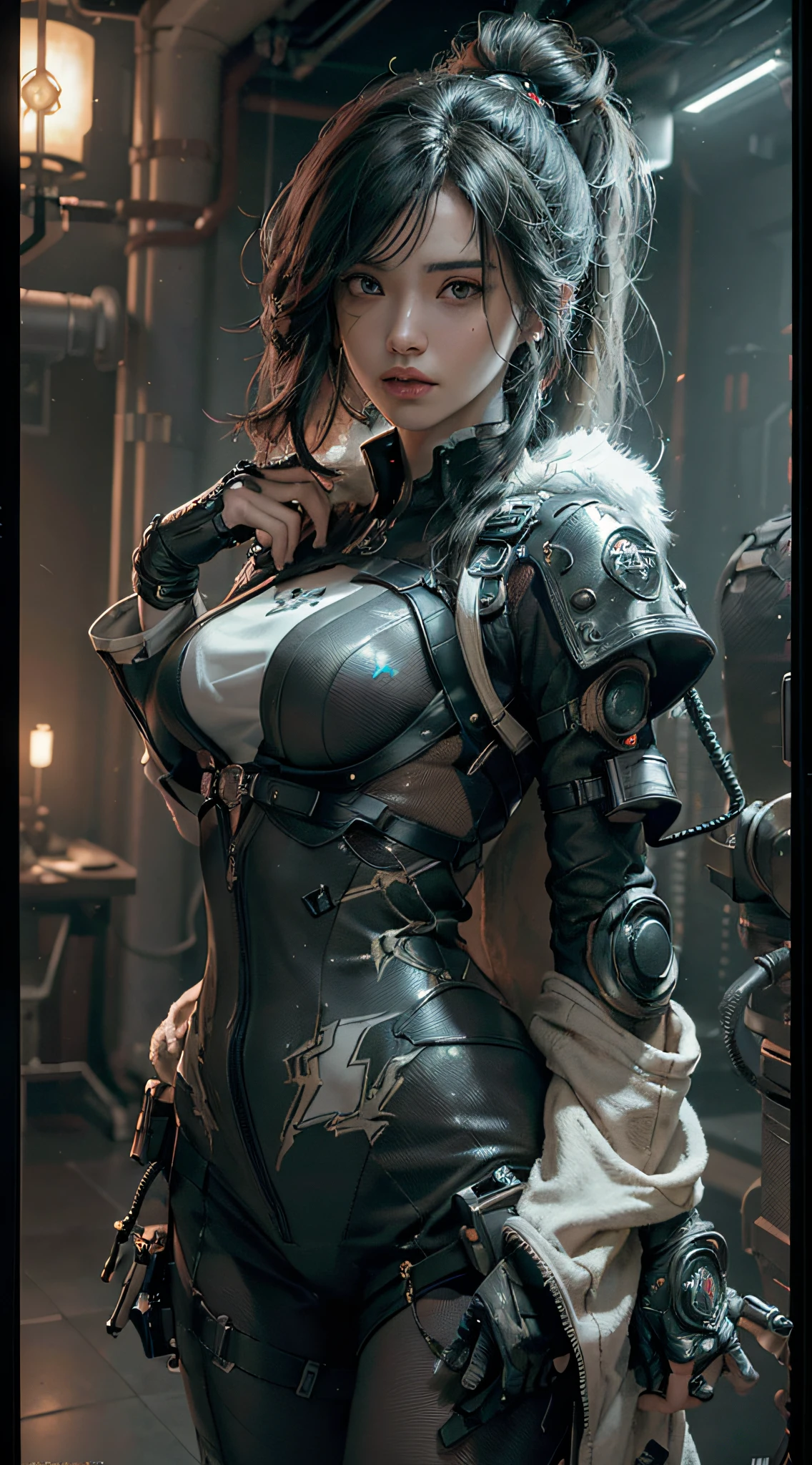 ((Best quality)), ((masterpiece)), (detailed:1.4), 3D, an image of a beautiful cyberpunk female,HDR (High Dynamic Range),Ray Tracing,NVIDIA RTX,Super-Resolution,Unreal 5,Subsurface scattering,PBR Texturing,Post-processing,Anisotropic Filtering,Depth-of-field,Maximum clarity and sharpness,Multi-layered textures,Albedo and Specular maps,Surface shading,Accurate simulation of light-material interaction,Perfect proportions,Octane Render,Two-tone lighting,Wide aperture,Low ISO,White balance,Rule of thirds,8K RAW,