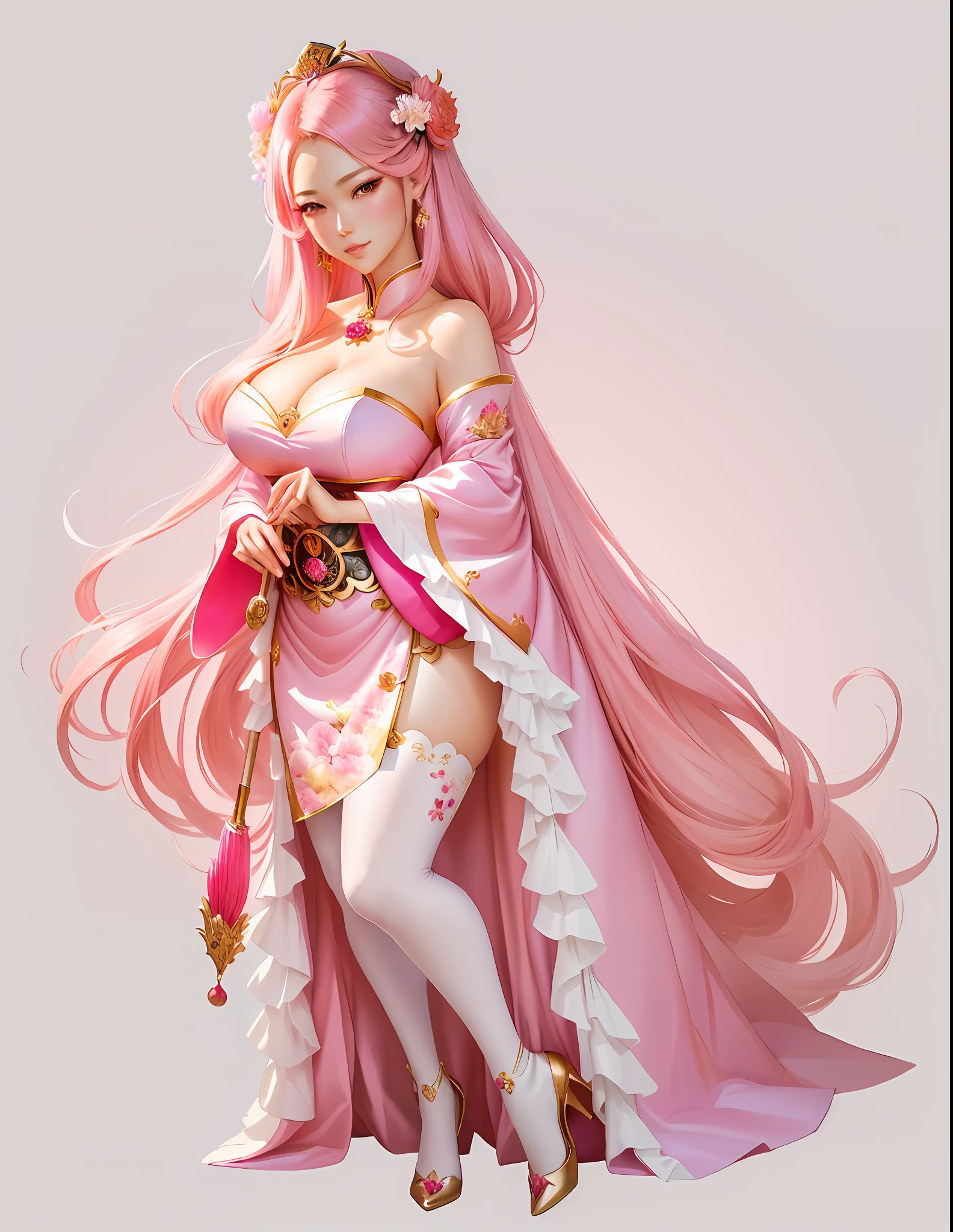 there is a woman in a pink dress holding a pink umbrella, a beautiful artwork illustration, a beautiful fantasy empress, beautiful alluring anime woman, glamorous and sexy geisha, by Xie Sun, artgerm. anime illustration, by Chen Lin, by Yang J, by Leng Mei, style of artgerm, lois van rossdraws, beautiful fantasy maiden