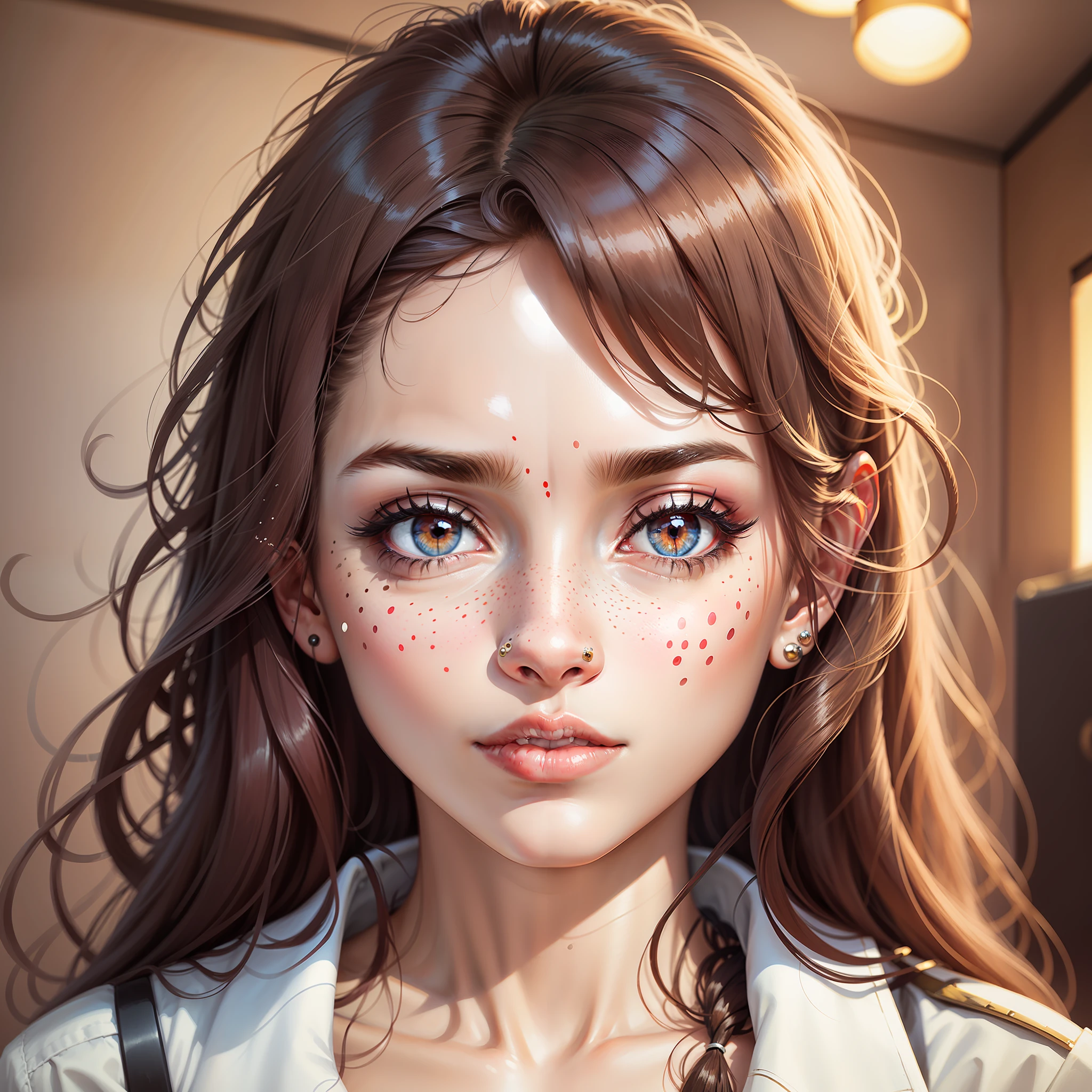 Create photo of a woman with pimple spots on her face