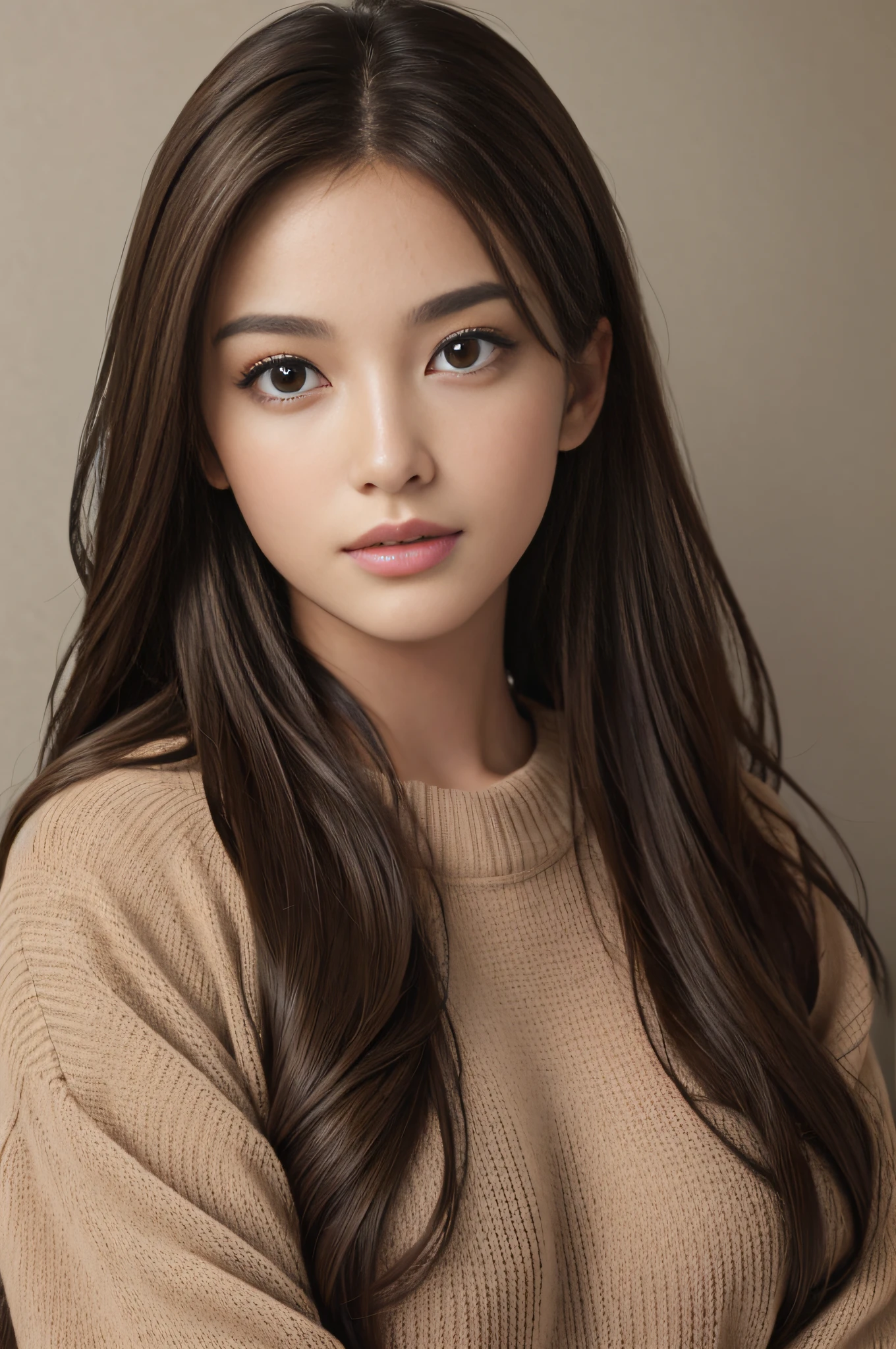 (Masterpiece: 1.3), (8k, Photorealistic, RAW Photo, Best Quality: 1.4), (1girl), Beautiful Face, (Realistic Face), (Long Hair: 1.3), Beautiful Hairstyle, Realistic Eyes, Beautiful Brown Eyes, Beautiful Detail Eyes, (Realistic Skin), Beautiful Skin, (Sweater), Absurd, Attractive, Ultra High Resolution, Ultra Realistic, High Definition, Golden Ratio