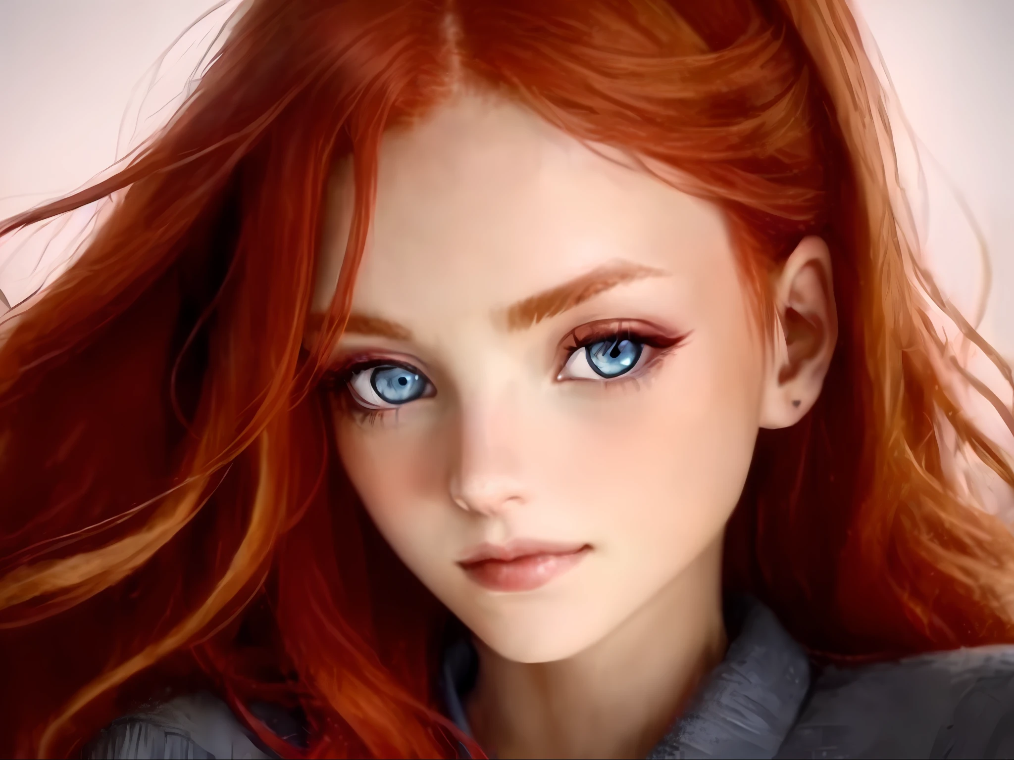 a close up of a woman with red hair and blue eyes, red head, she has red hair, with red hair and green eyes, she has blue eyes, she is redhead, red and blue eyes, redhead girl, she has long redorange hair, red haired goddess, pretty blueeyes, soft red hair, with blue eyes!!!!, light red hair