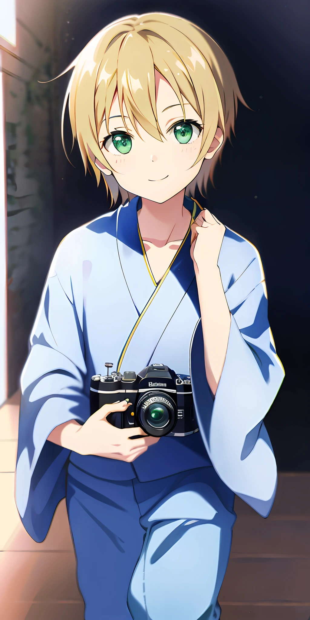 green eyes, smile,