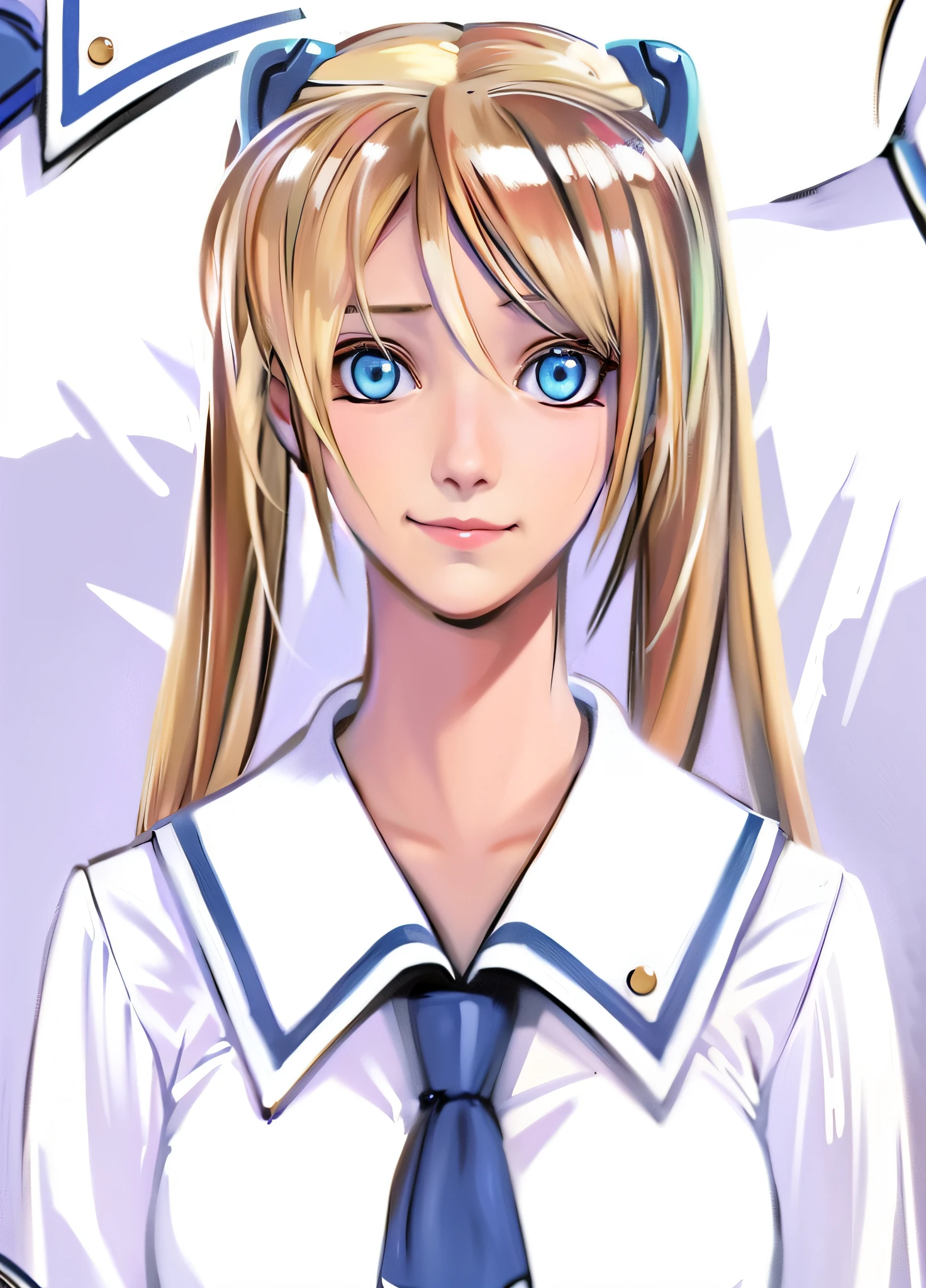 Live-action adaptation, face up, ponytail and blue-eyed anime girl in sailor suit, blonde anime girl with long hair, beautiful anime schoolgirl, surreal schoolgirl, digital manga art made by anime painter studio, drawn in anime painter studio, anime character, Asuka