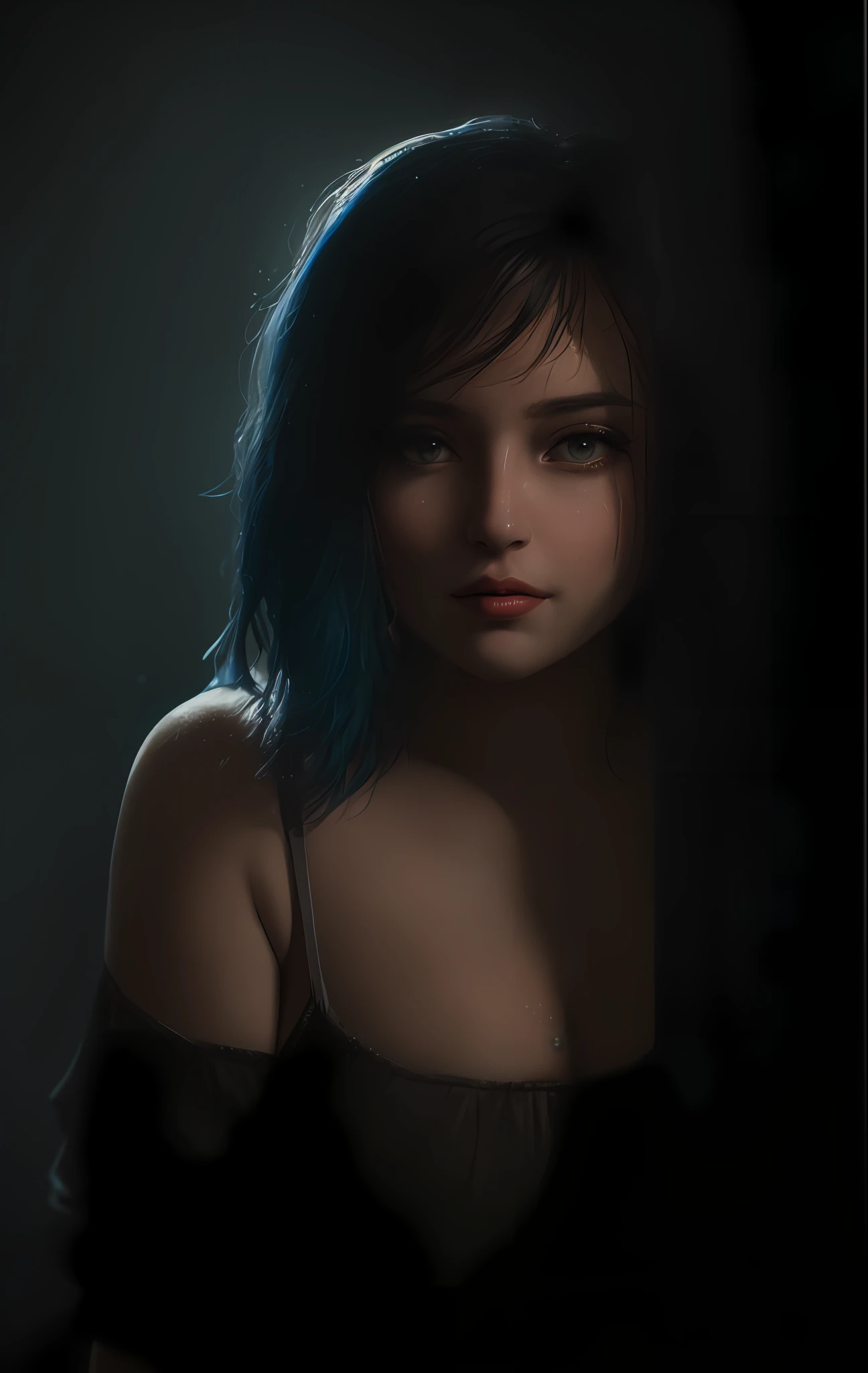 A girl in the shower stands with her shirt, lipstick, short wet hair, colored inner hair, chubby figure, accompanied by steam, and her eyes are fixed on the audience. The prime-hour lighting reflects its beautiful face, and the intricate details and high resolution bring a sharp focus, making the picture rich in detail and aesthetic. Comic book style, atmospheric perspective, background bokeh, lots of detail, movie lights, smooth appearance, very detailed features, aesthetic charm, stamp-like presentation, high detail, rendering is excellent, {{{masterpiece}}}.