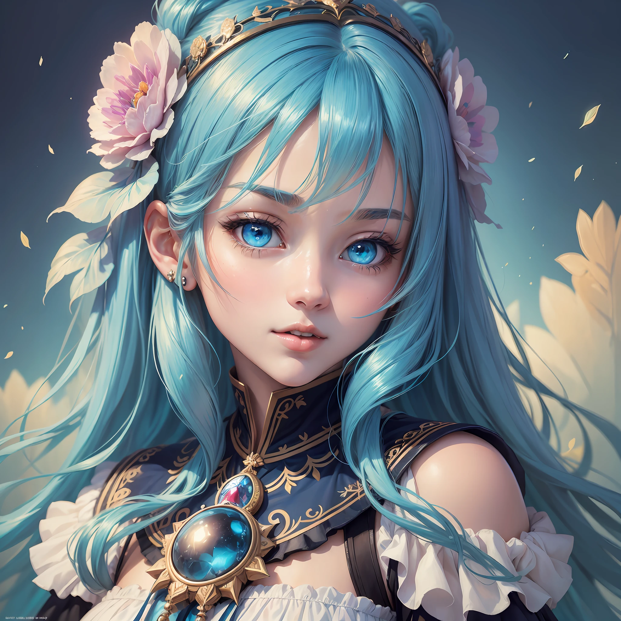 (Masterpiece, Top Quality, Best Quality, Official Art, Beauty and Aesthetics: 1.2), (1girl: 1.3), (Fractal Art: 1.3), Vibrant Aqua Blue Eyes, Medium Hair with Tassels, Anime Girl --auto --s2