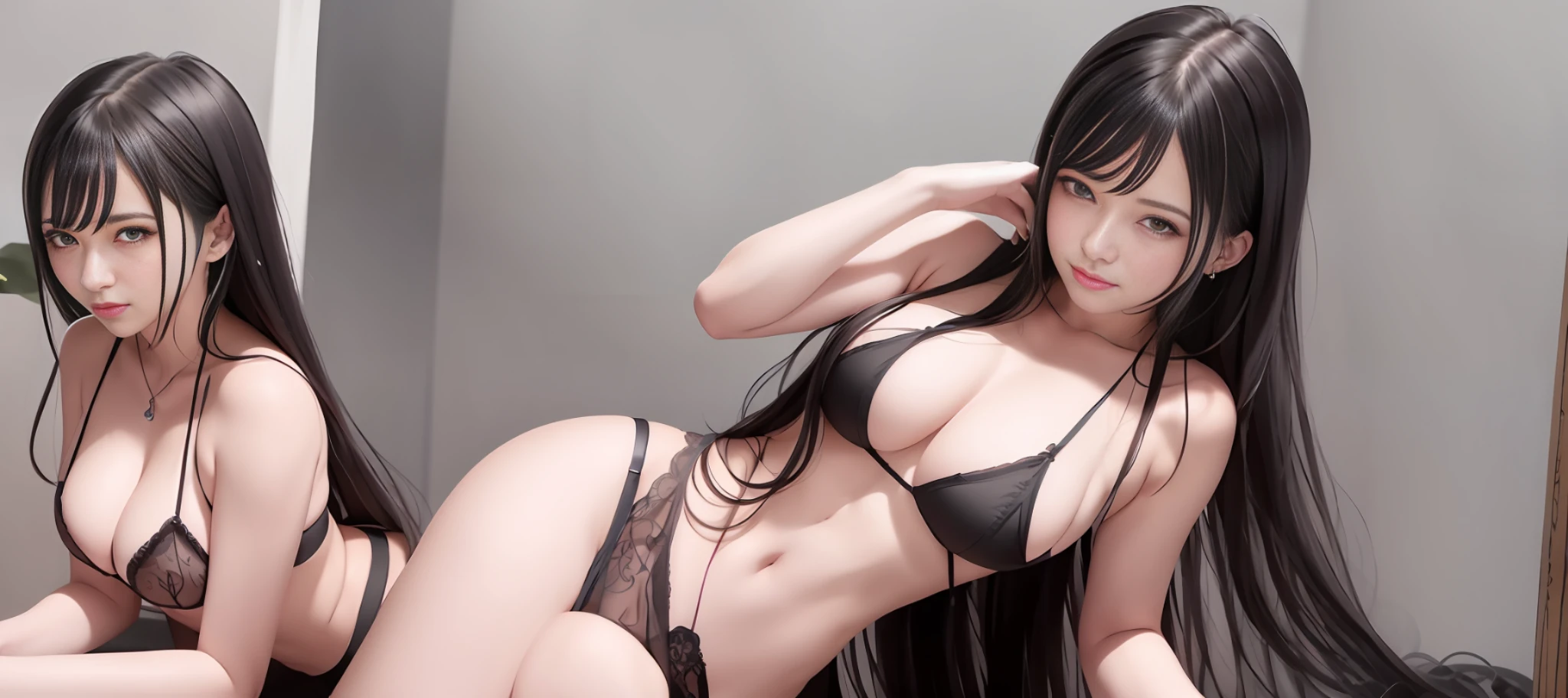 Arafe woman in lingerie posing in front of mirror, seductive anime girl, beautiful charming anime woman, seductive Tifa Lockhart portrait, anime girl with long hair, beautiful charming anime teen, gwise style artwork, long hair, long black hair, long black hair, dark long hair, long curvaceous black hair, lying in bed, photo from the side