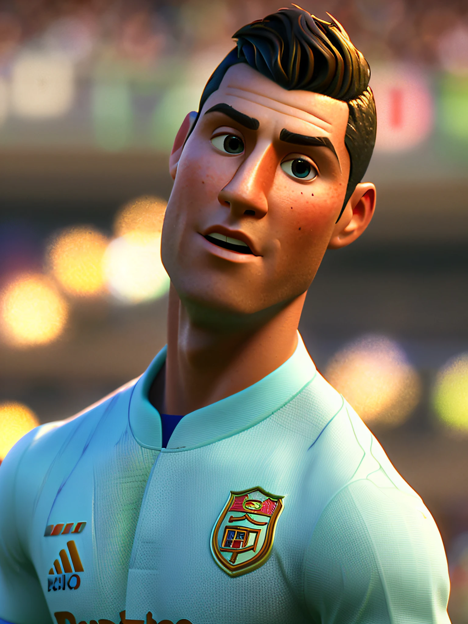 Cristiano Ronaldo , (Pixar style) (masterpiece:1.2) (bokeh) (best quality) (detailed skin) (detailed texture) (8k) (claymation) (cinematic lighting) (sharp focus, Social realism, Realism, ray tracing, reflection light, high quality, high details, super detail, 8k, 16k, best quality