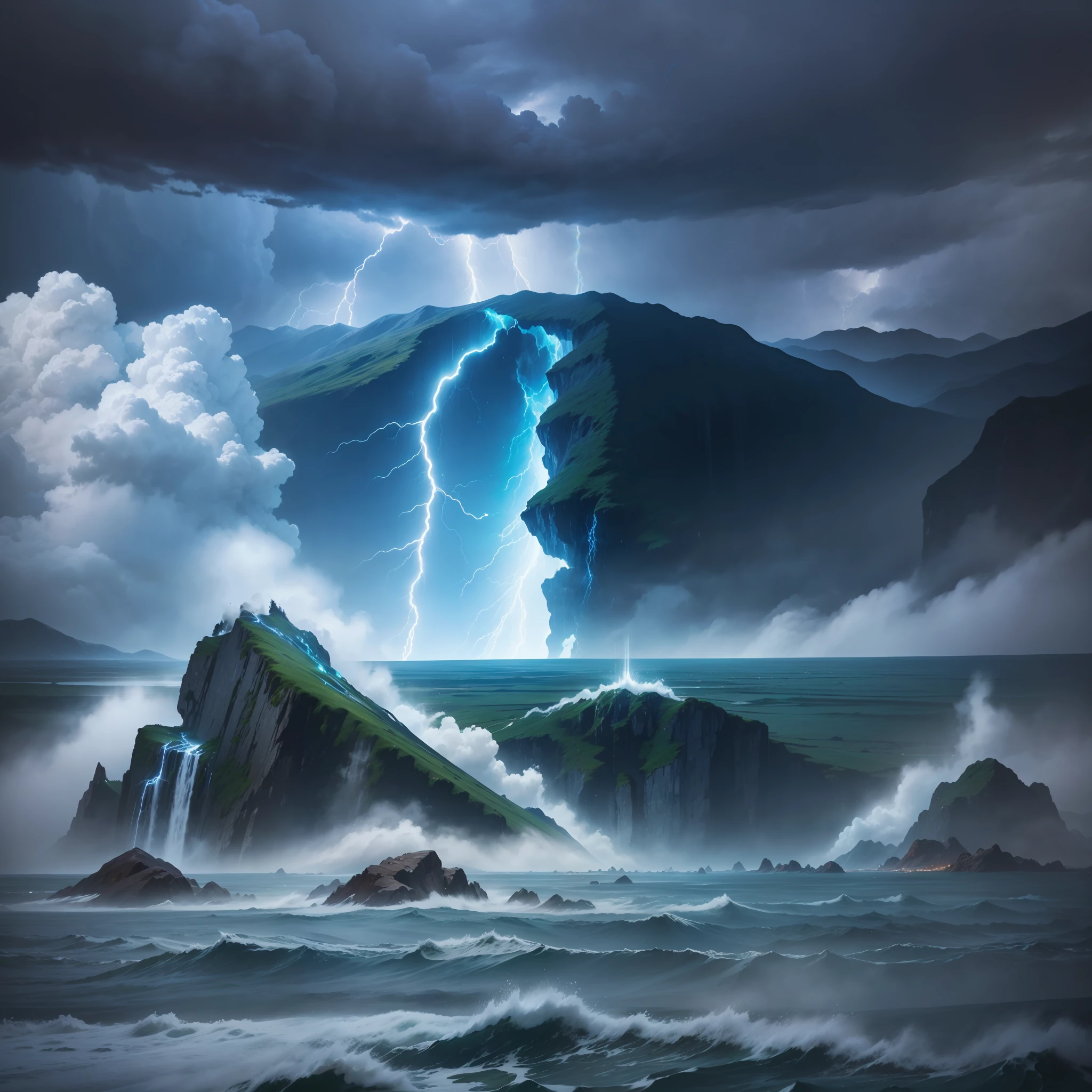 Sky is raining, heavy rain, lightning, lightning, mountains, flash floods, cinema lighting, 8k, super detail, ccurate, best quality --auto --s2