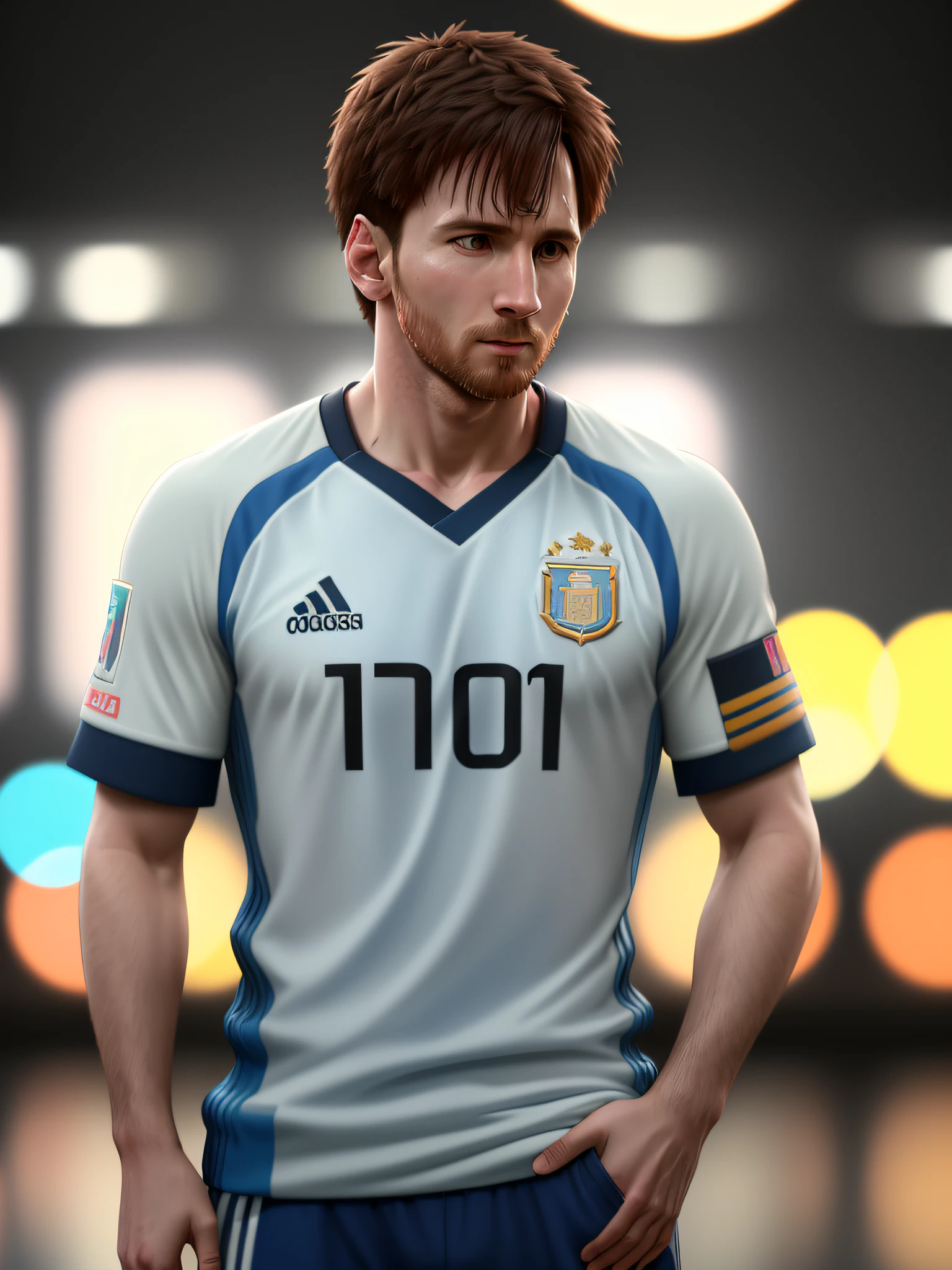 Messi, wearing Argentina national team shirt (anime style) (masterpiece:1.2) (bokeh) (best quality) (detailed skin) (detailed texture) (8k) (claymation) (cinematic lighting) (sharp focus, Social realism, Realism, ray tracing, reflection light, high quality, high details, super detail, 8k, 16k, best quality