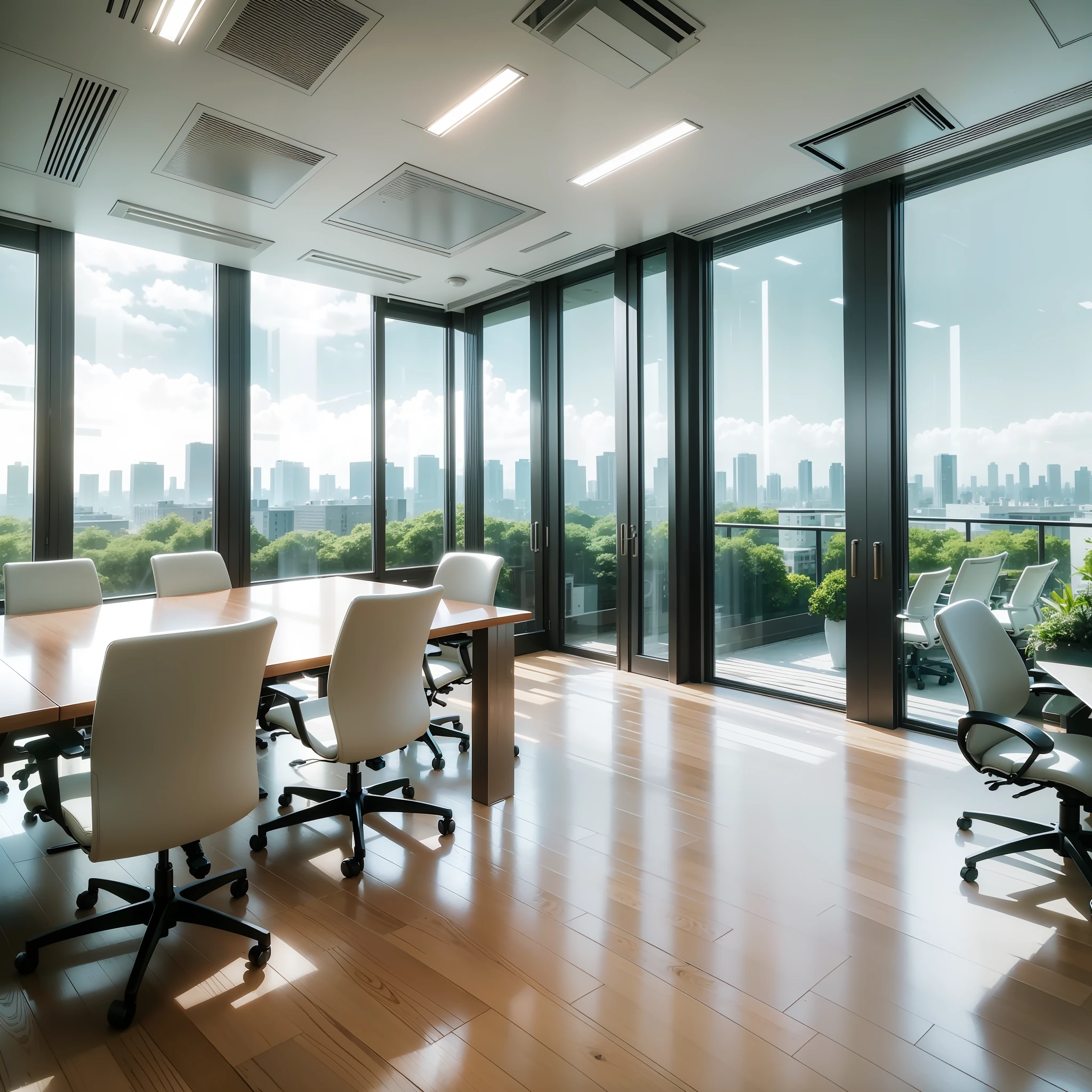 office, white, desk, floor-to-ceiling windows, greenery, mansion, office building, pure, clean, table, chair, real, lighting, brightness, white, light --auto --s2