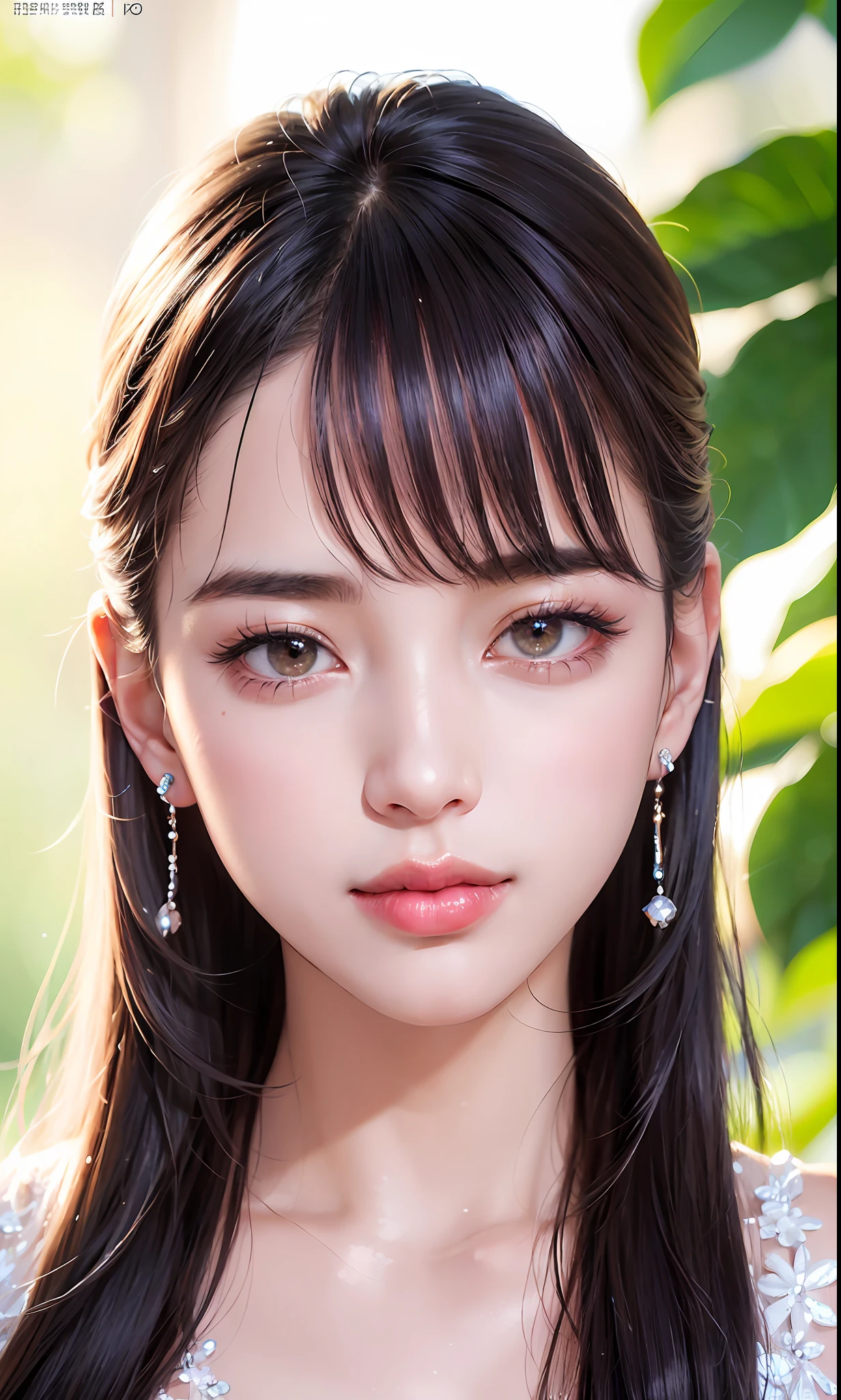 (8k, RAW photo, photorealistic: 1.25), (lip gloss, eyelashes, shiny face, shiny skin, best quality, ultra-high resolution, depth of field, chromatic aberration, caustics, wide range of lighting, Natural shading, Kpop idol) looking at the viewer with a calm and goddess-like happiness,
