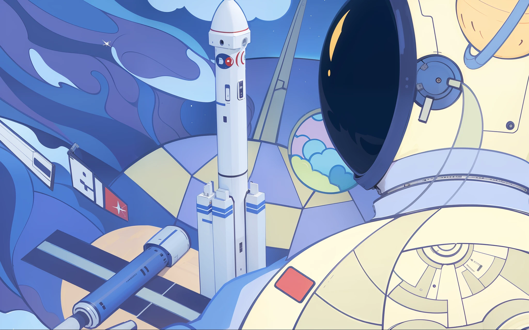 Astronaut backs, rockets, satellites, planes, planets, --auto --s2