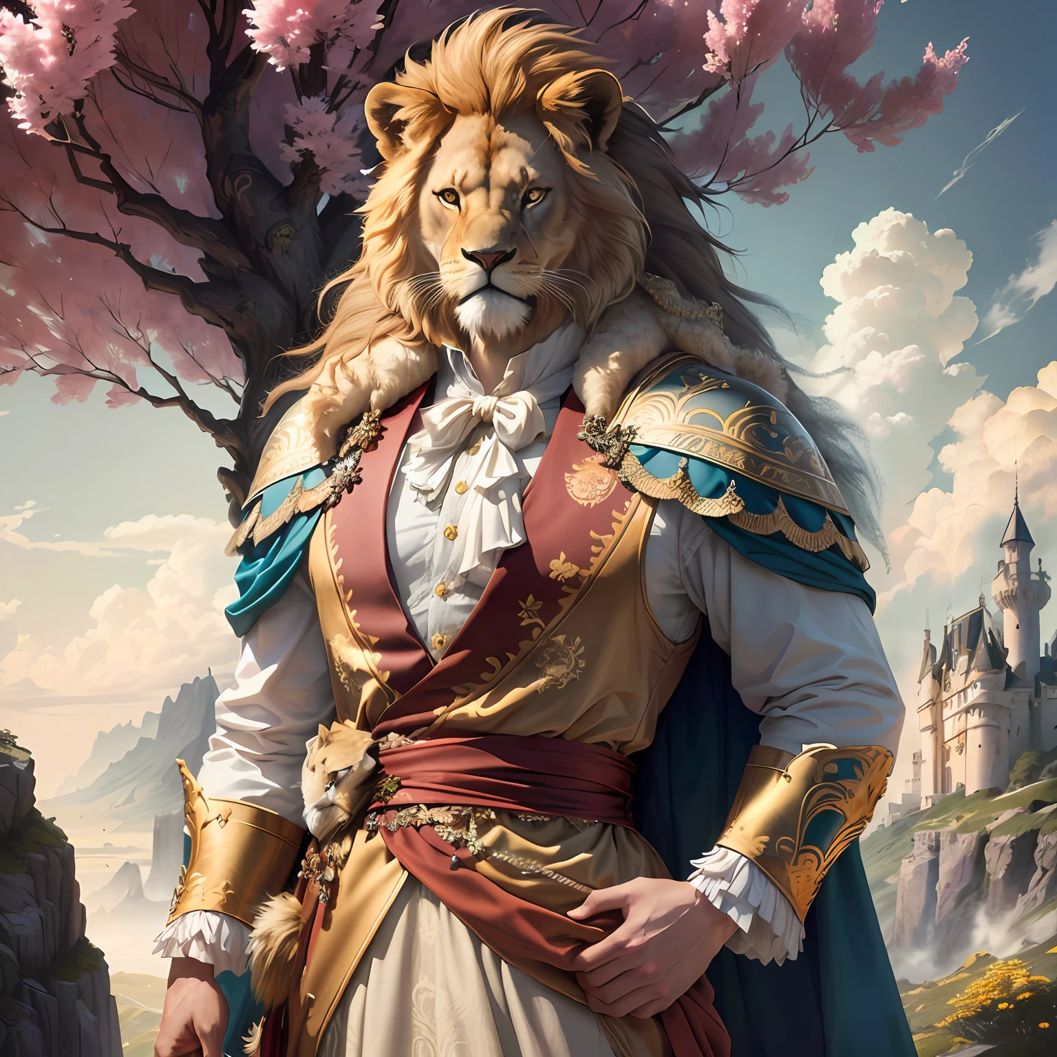 Dense forest and a majestic lion reigning over all animals