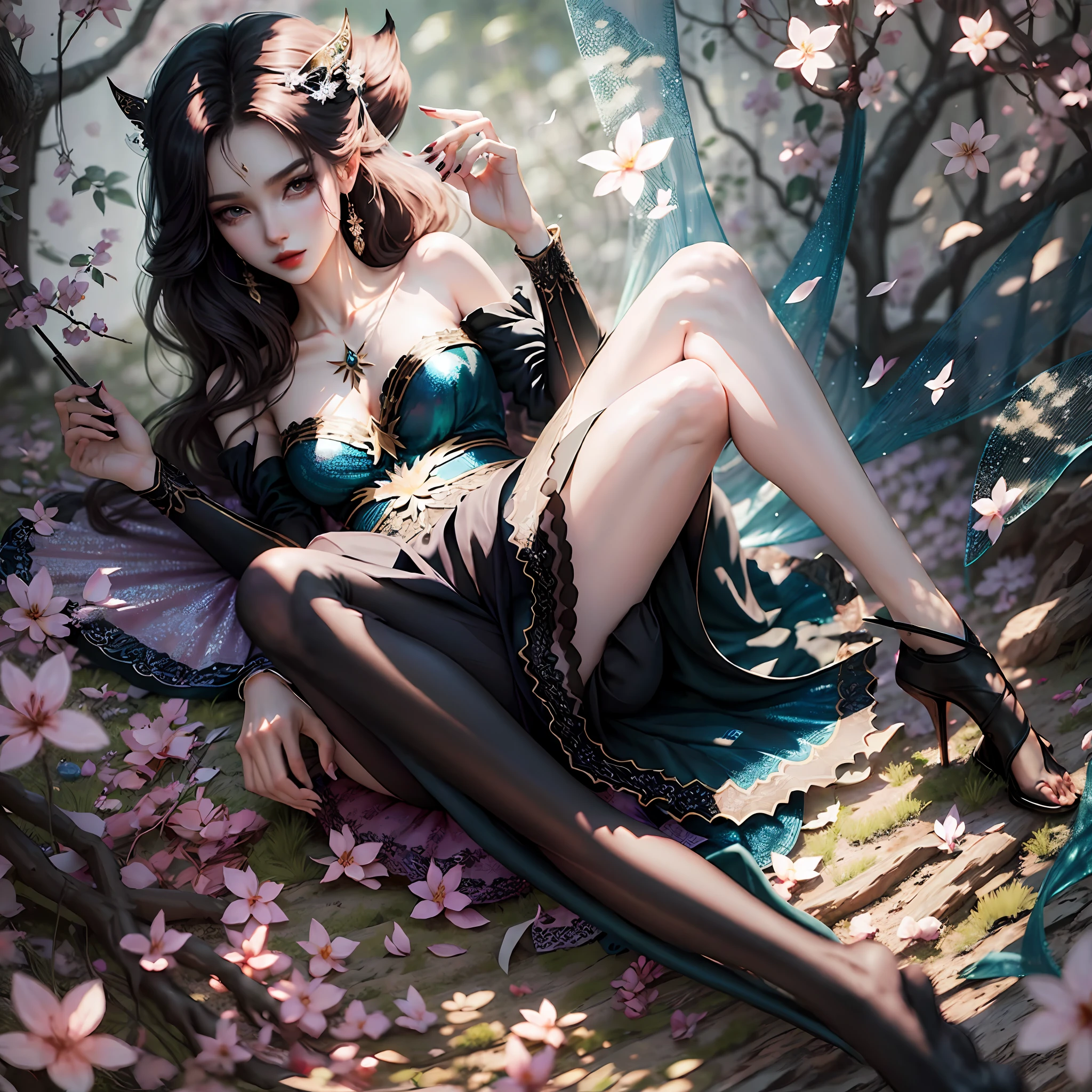 (fairy picture quality, best definition, super character details), tall women, long legs and slender legs, wearing black stockings, extremely seductive. --auto --s2