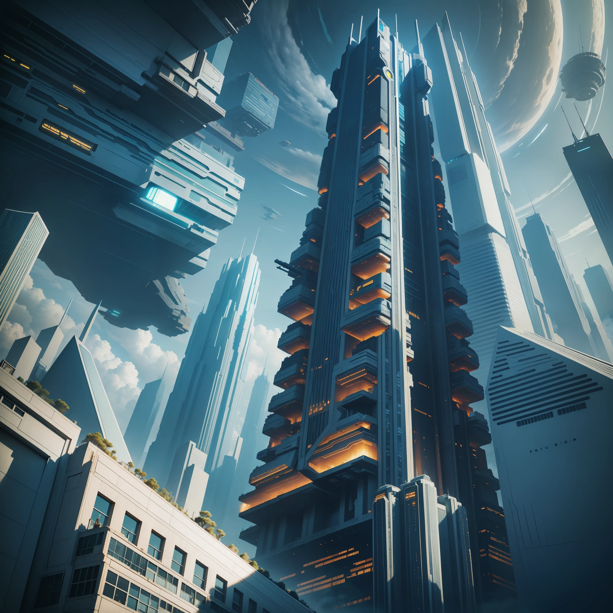 futuristic civilization megastructure cyberpunk sci-fi futuristic world top quality masterpiece universe skyscraper