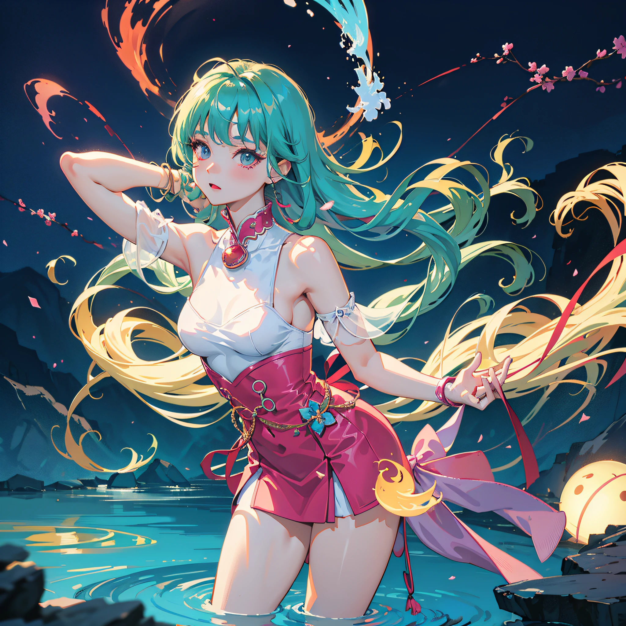 Anime of beauty in Hotspring by Ruan Jia and Musha, Glossy eyes, intricate details, inspired by OffWhite, tumblr, inspired by Yanjun Cheng style, digital art, lofi girl internet meme, trending on dezeen, catalog photo, 3 d render beeple, rhads and lois van baarle, cartoon style illustration, bright pastel colors, a beautiful artwork illustration, retro anime girl